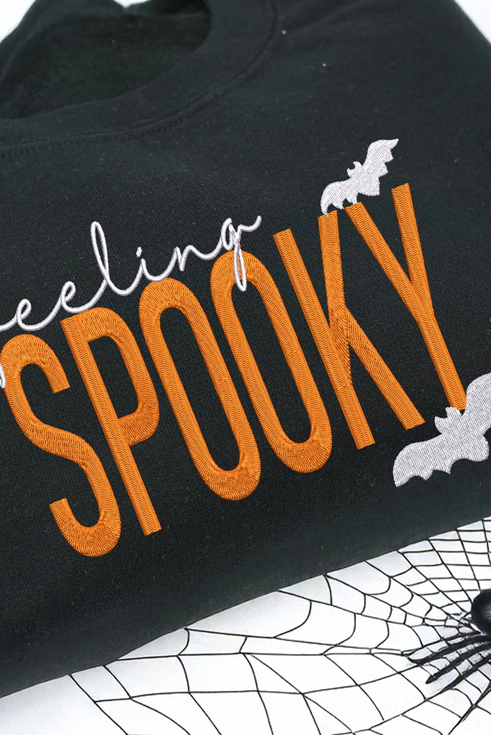 Black Feeling Spooky Halloween Embroidered Graphic Baggy Sweatshirt