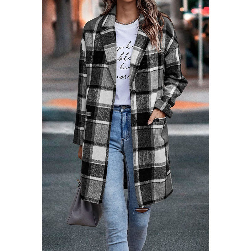 Women's Plaid Lapel Suit Casual Jacket
