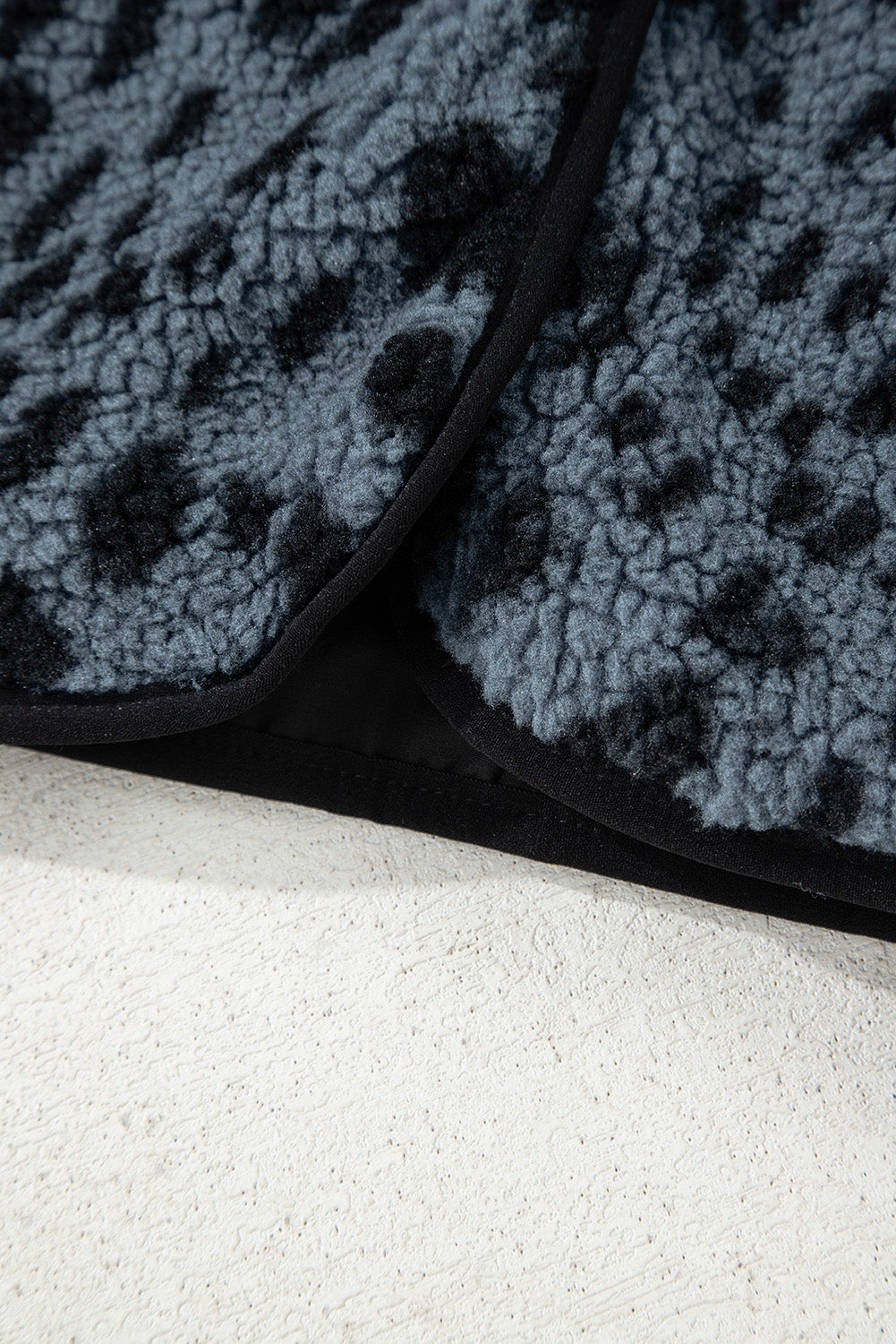 Blue Cow Print Buttoned Stand Collar Fleece Jacket