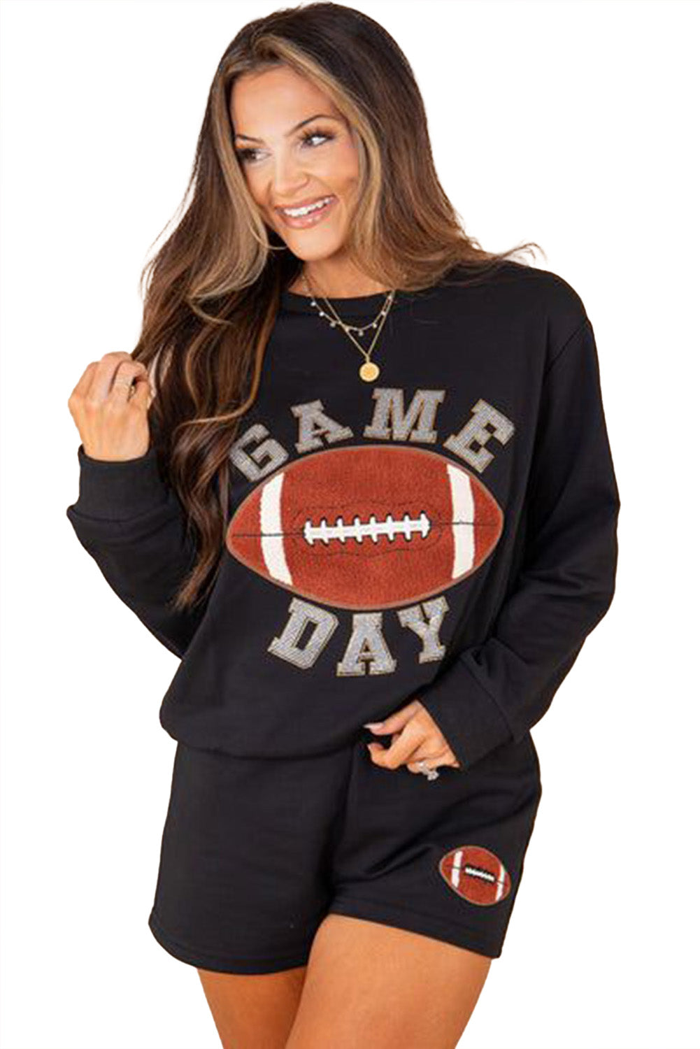 Black GAME DAY Football Graphic Pullover and Shorts Set