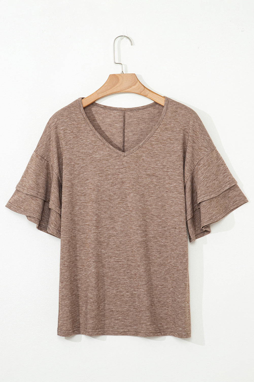 DUNE Solid Colour V-Neck Double Layer Sleeve Loose T-Shirt