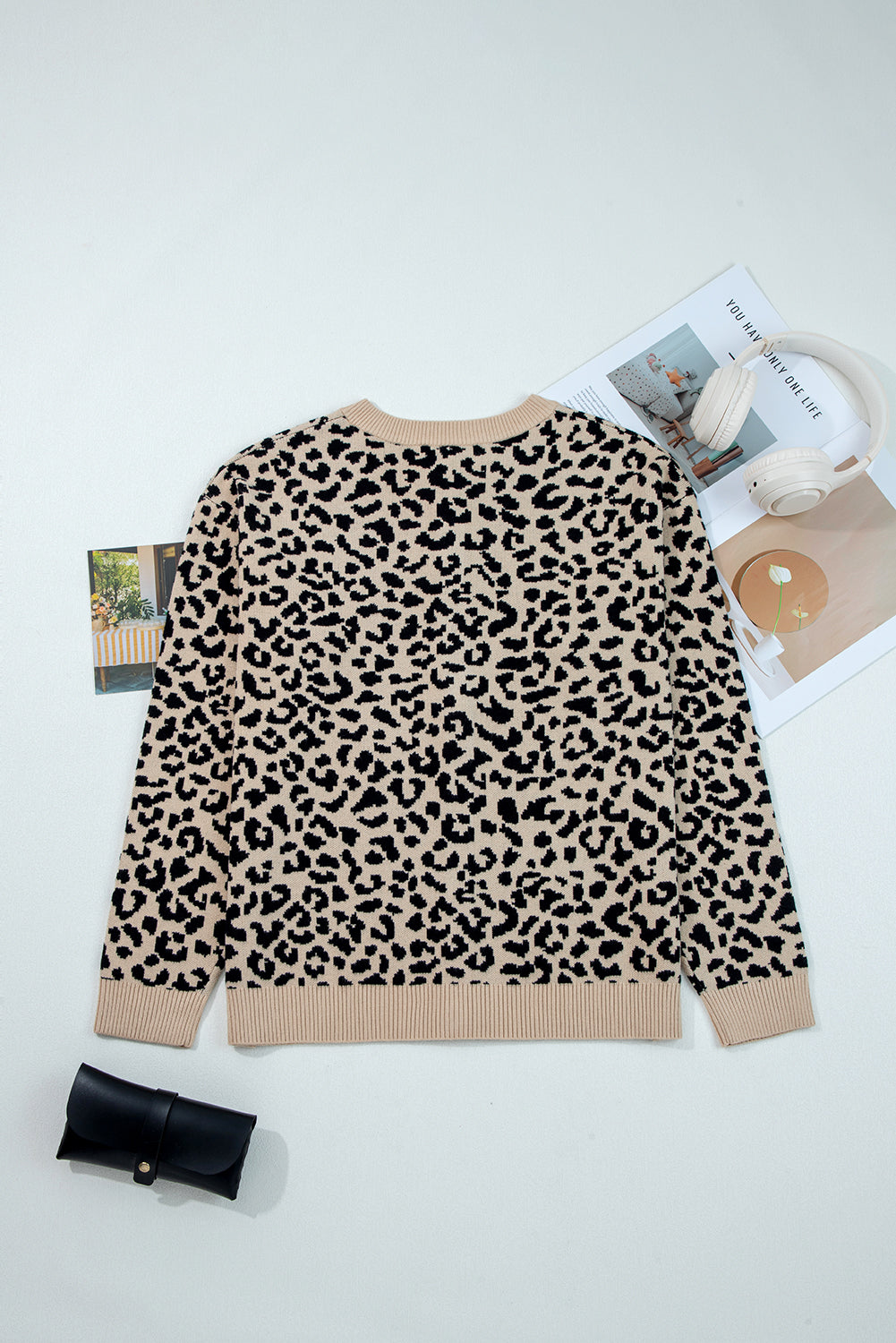 Orange Leopard Drop Shoulder Knitted Cardigan