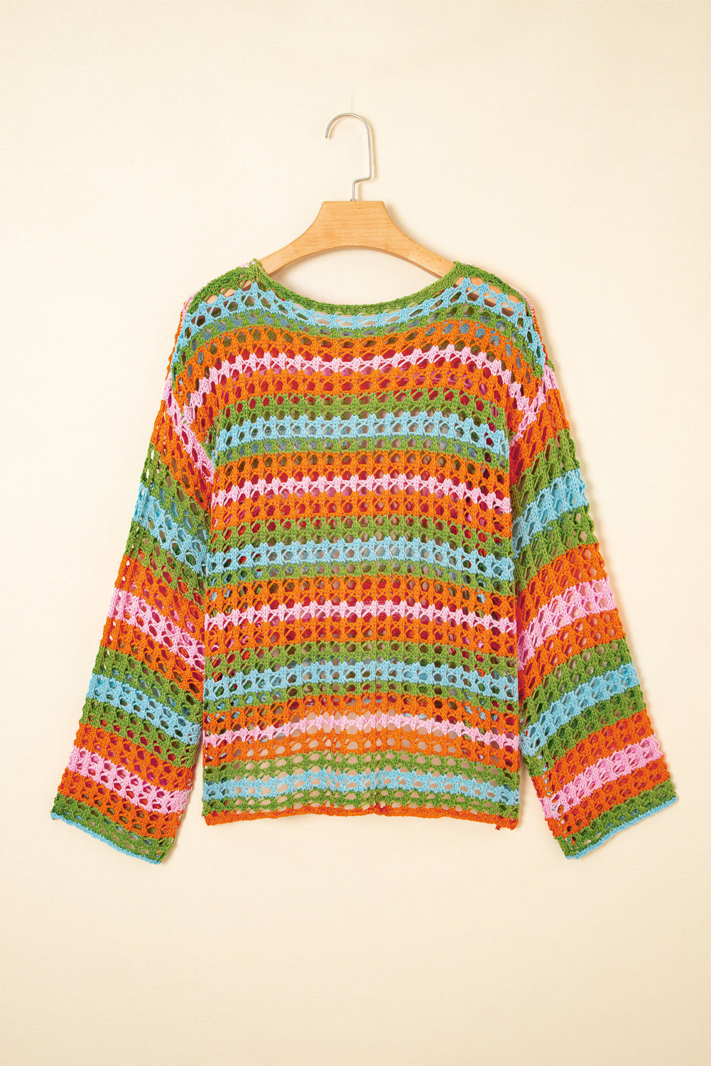 Carrot Multi Stripe Open Knit Sweater Beach Cover Up