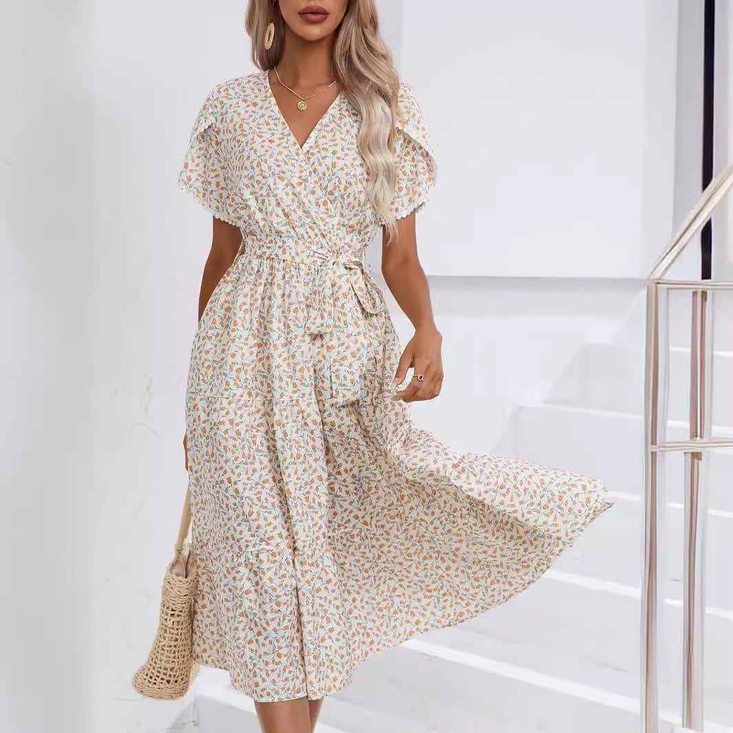Women's Summer Floral Split V-neck Dress