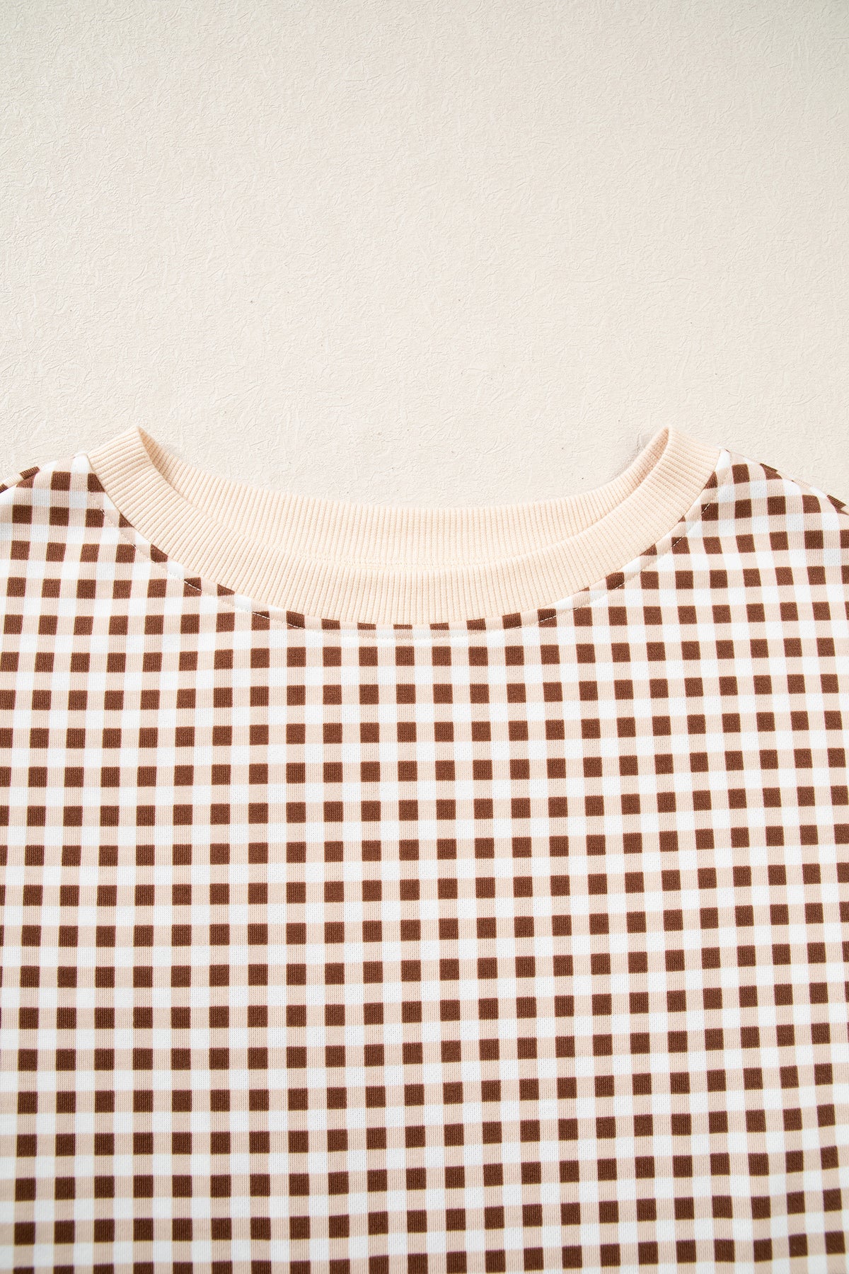 Red Gingham Oversized Ribbed Trim Crew Neck Long Sleeve Top and Skort Set