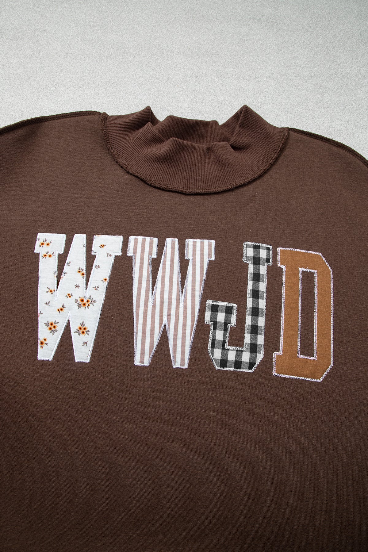 Coffee WWJD Mix Pattern Letter Graphic Exposed Seam Loose Plus Size Sweatshirt