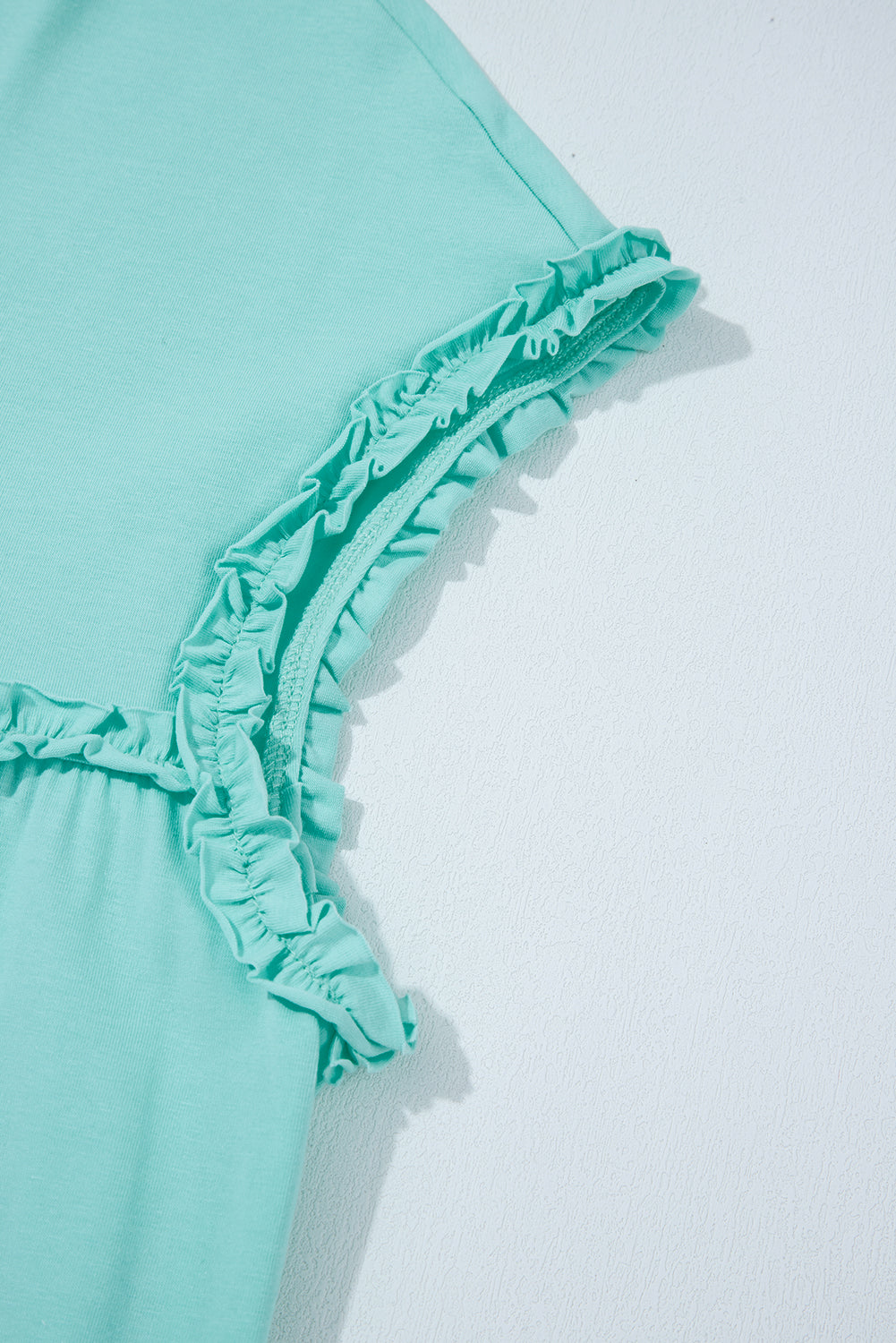 Mint Green Frilled Trim Crew Neck Loose Fit Mini Dress