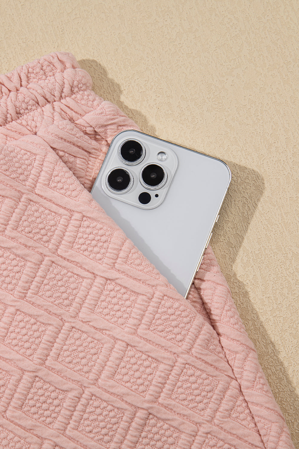 Light Pink Striped Collared Zip up Textured Skirt Set