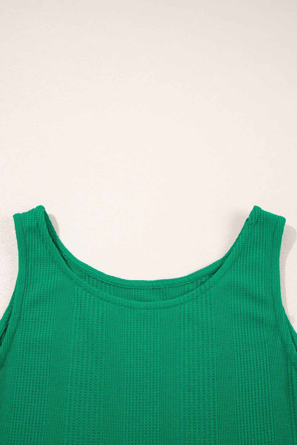 Green Solid Color Ribbed Ruffle Tank Top and Pants Set
