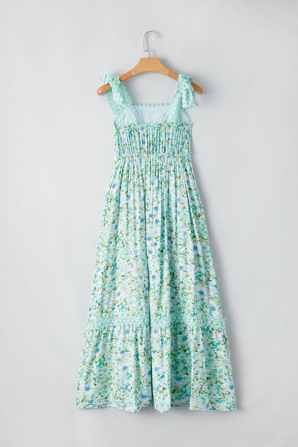 Green Floral Lace Tied Strap Empire Waist Maxi Dress