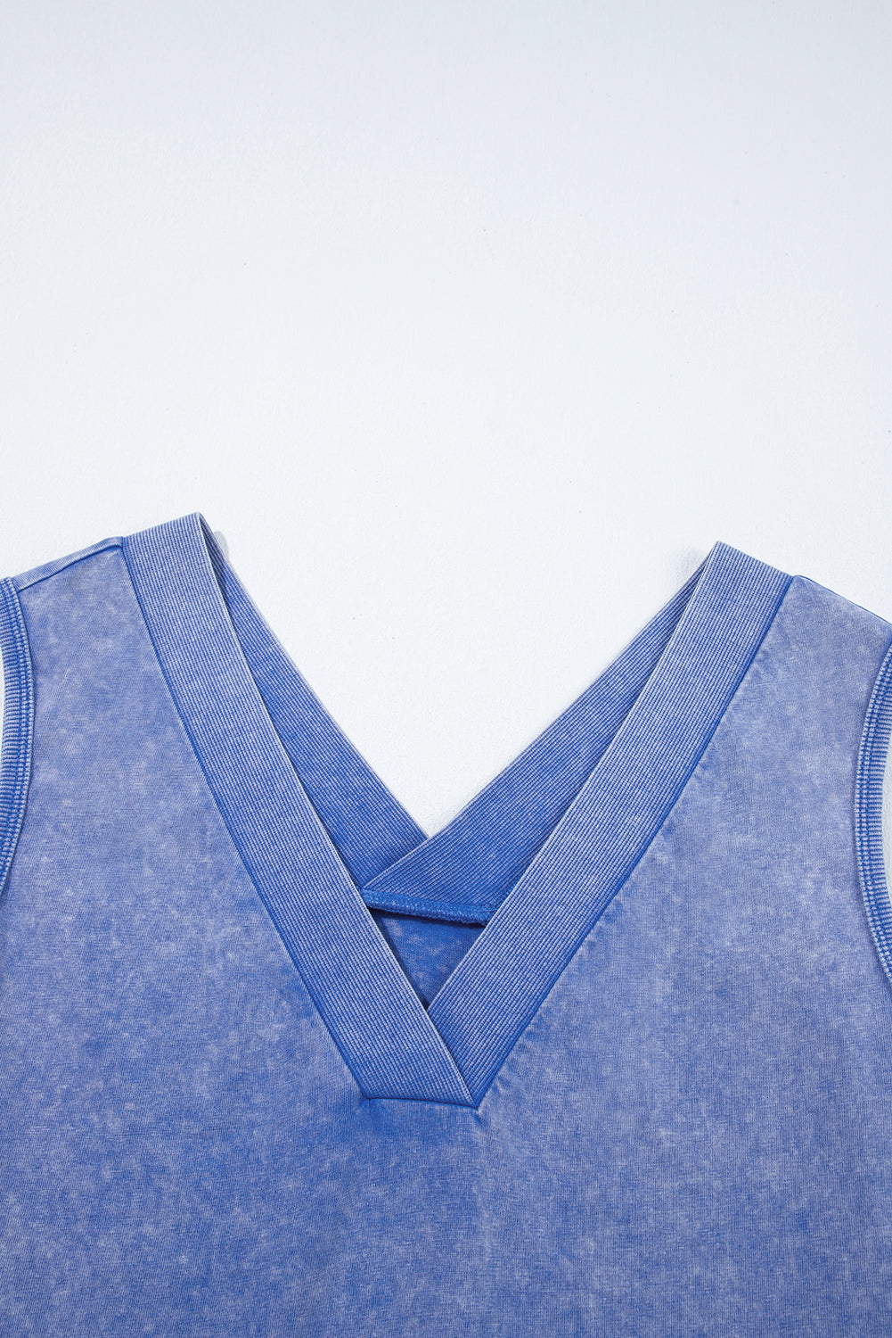 Sky Blue Mineral Wash Pocketed Sleeveless V Neck Loose Romper