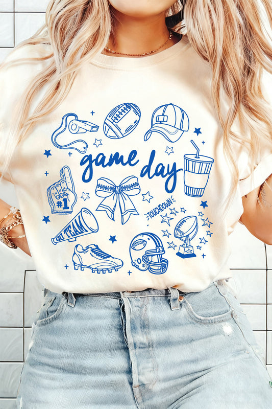 White Game Day Doodle Printed T Shirt