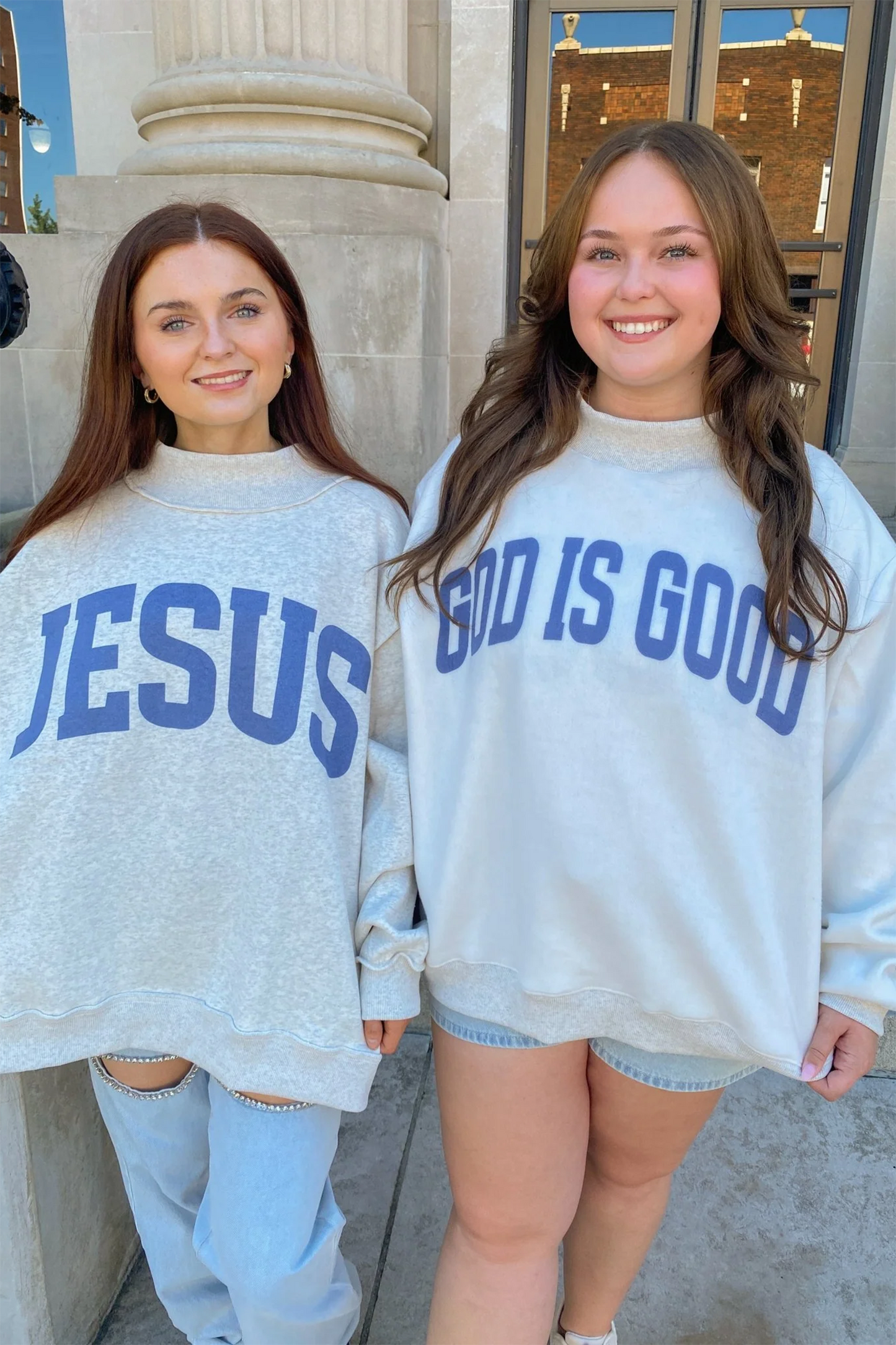 Yellow Jesus Slogan Stand Neck Long Sleeve Oversized Tunic Plus Size Sweatshirt