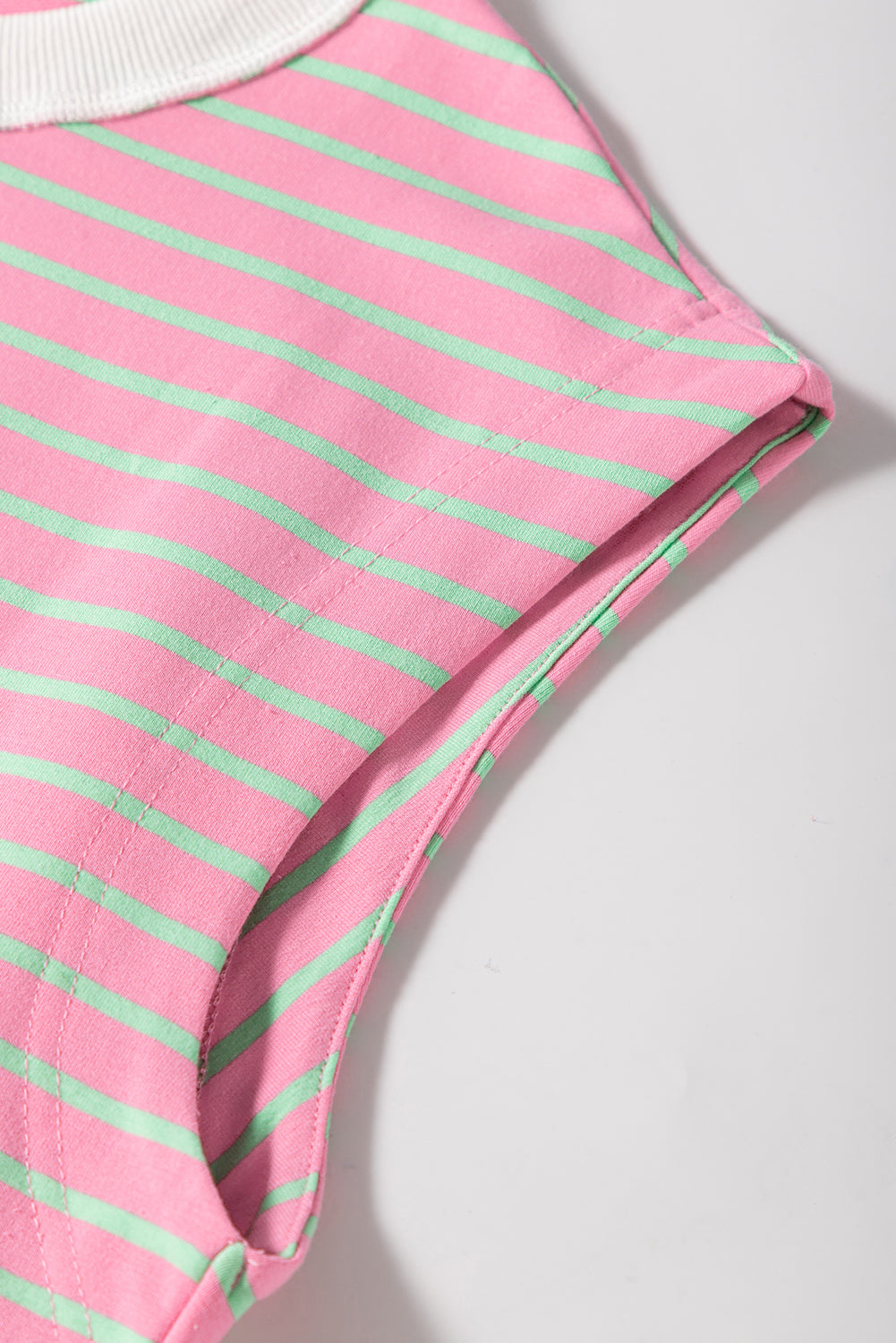 Sachet Pink Striped Crew Neck Cap Sleeve T Shirt