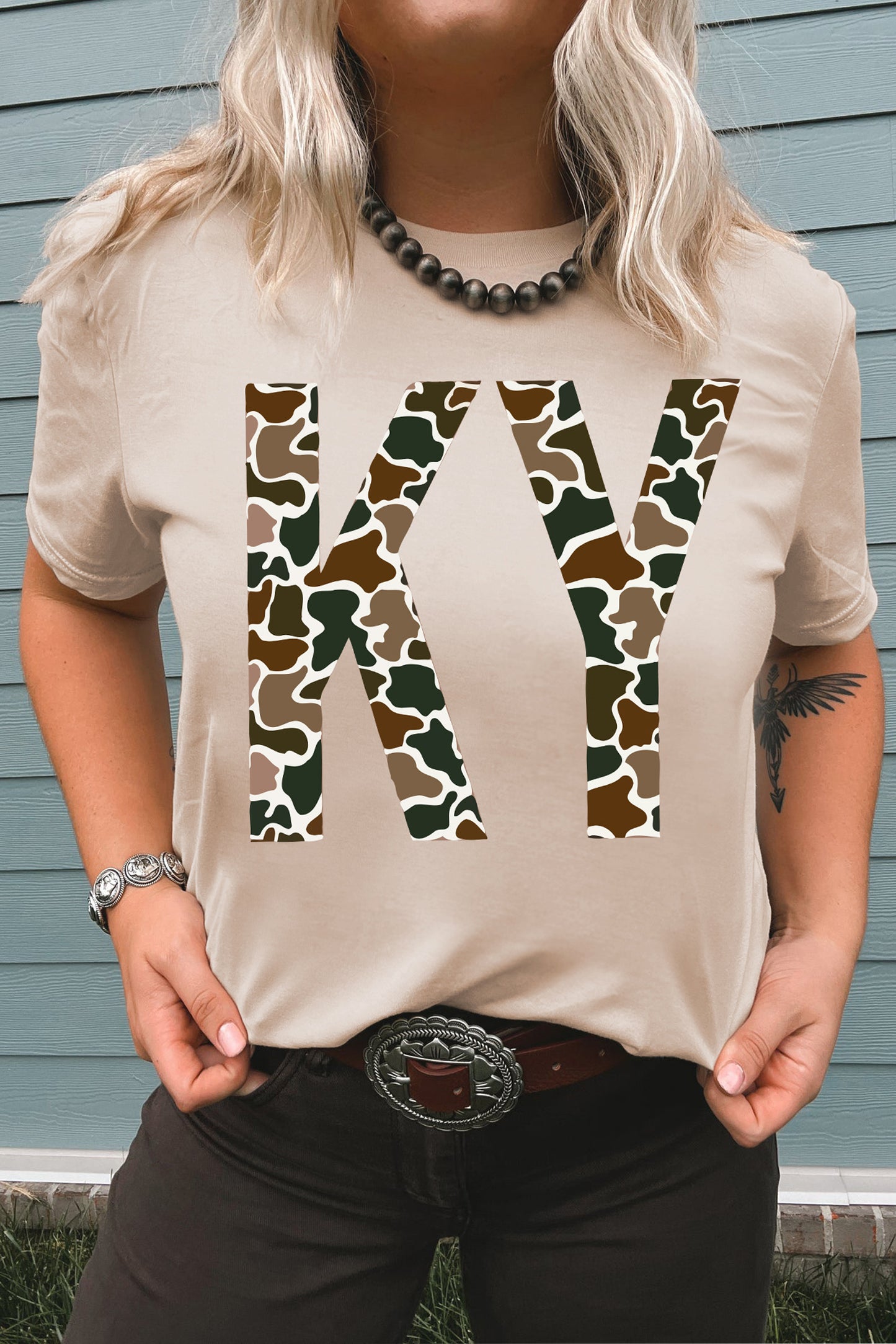 Khaki Camouflage KY Printed Casual Tee