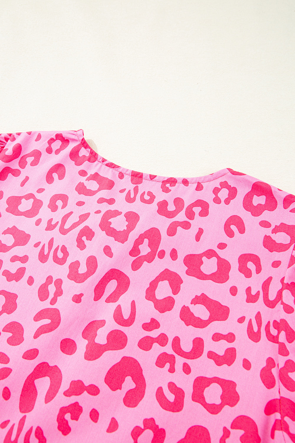 Rose Leopard Puff Sleeve Tie Front High Waist Mini Dress