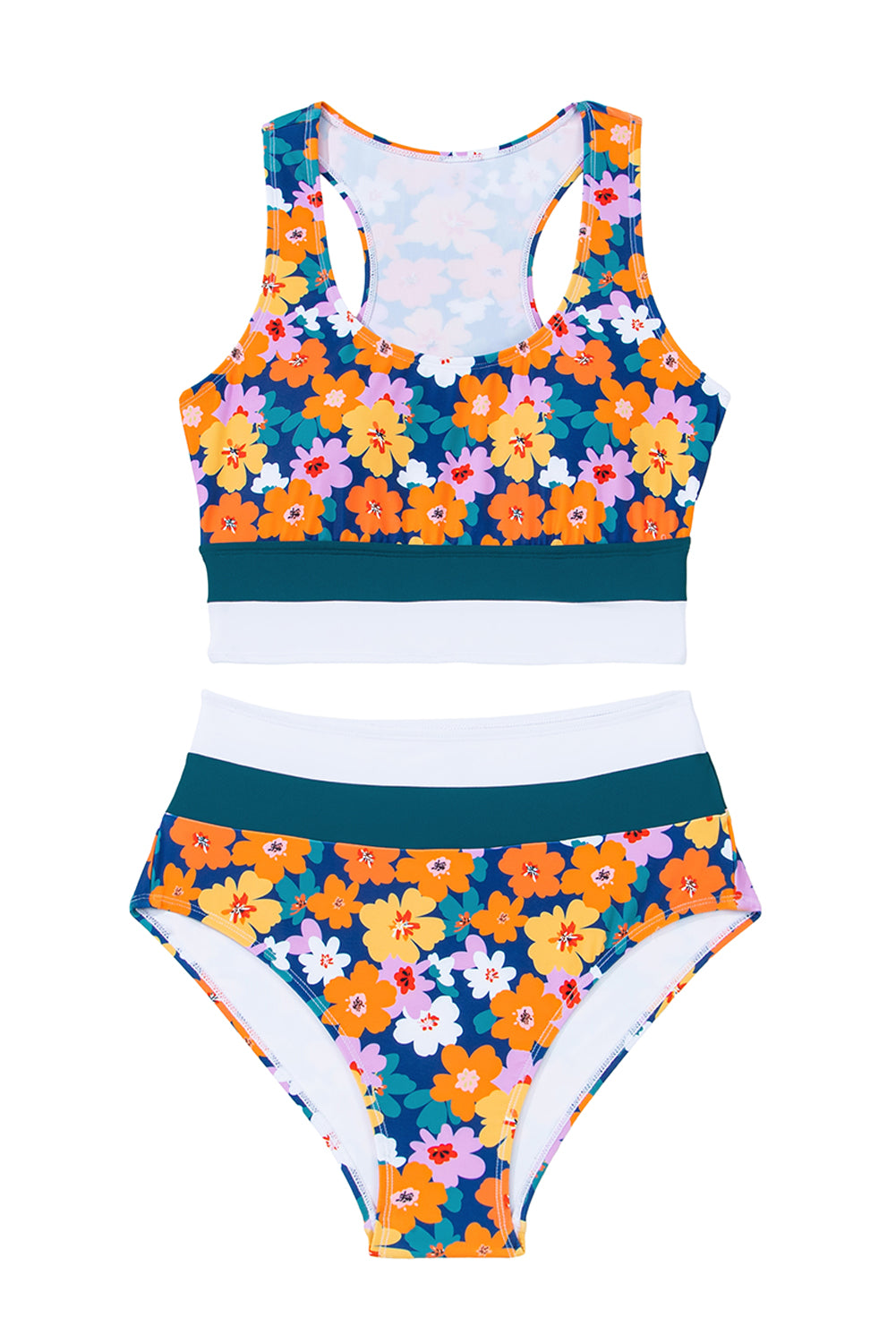 Green Floral Print Racerback High Waist Bikini Swimwear