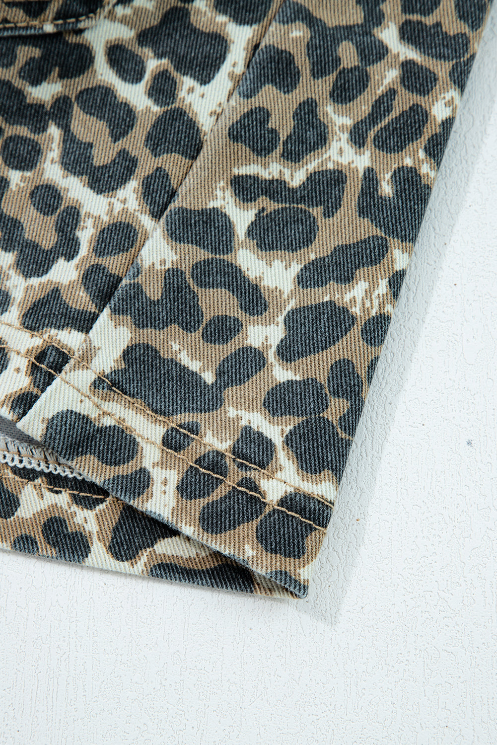 Gray Leopard Print Pocketed Loose Fit Denim Overall Dress