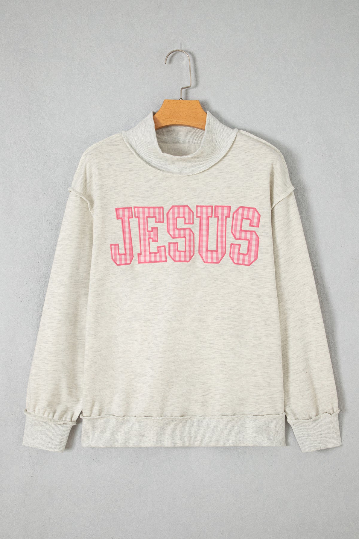 Light Grey High Neck Polka Dot Slogan Printed Baggy Sweatshirt