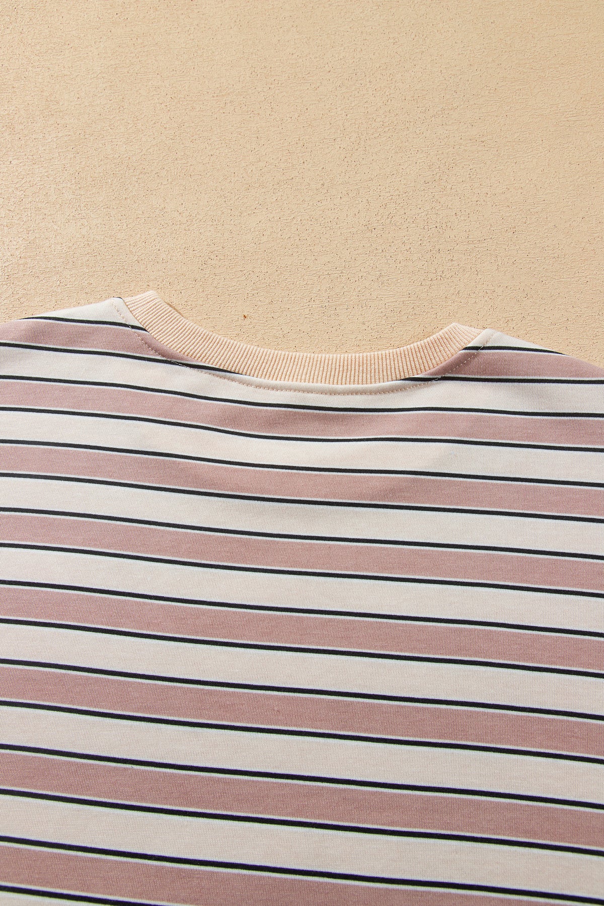 Khaki Stripe Contrast Trim Long Sleeve Top Elastic Waist Pants Set