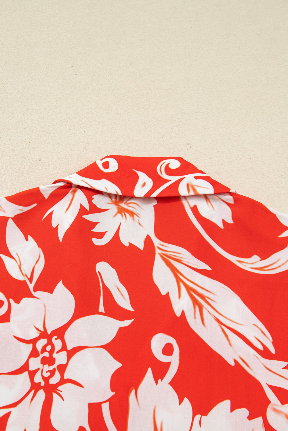 Red Plus Size Floral Print Loose Button Up Shirt