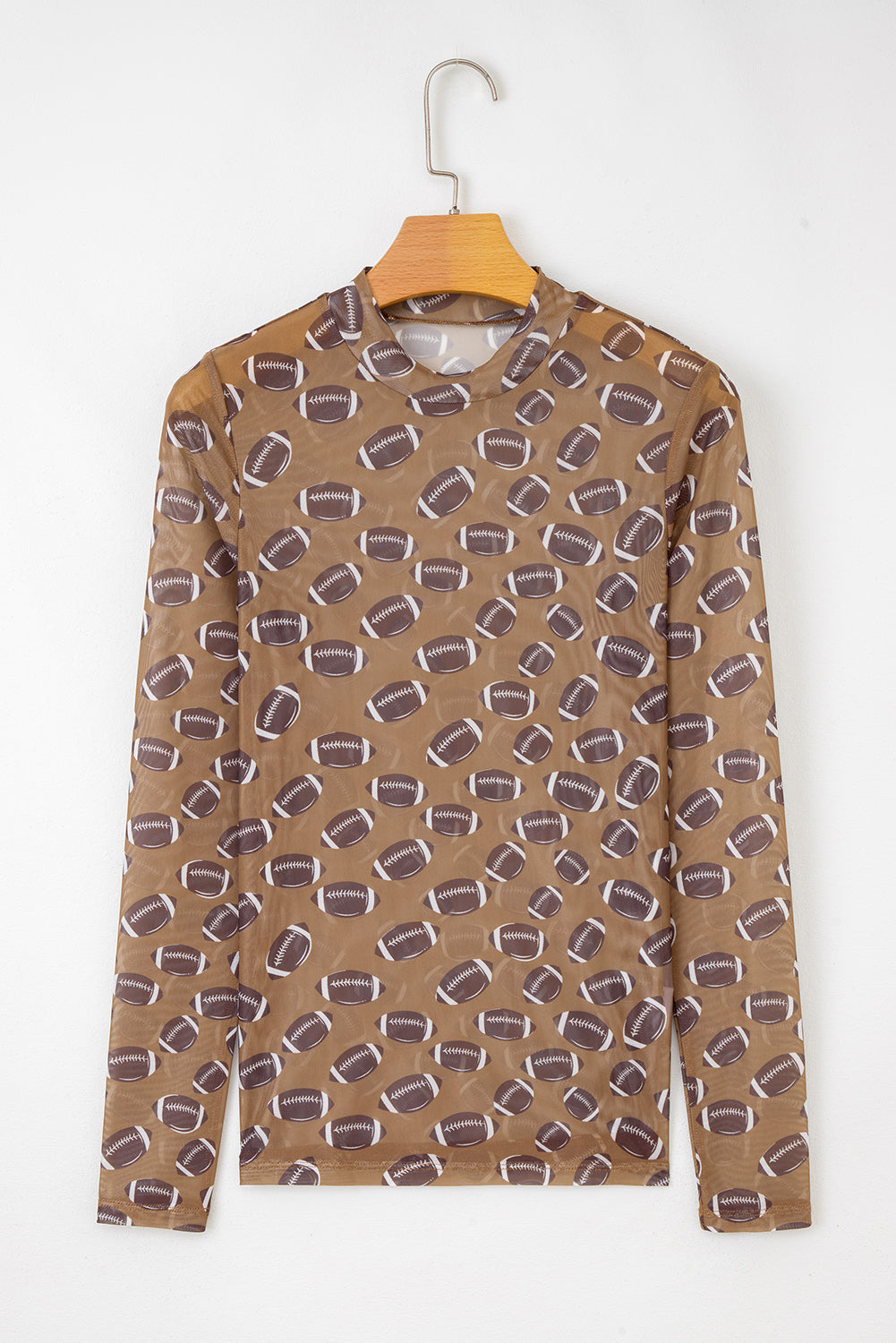 Brown Game Day Football Mesh Sheer Long Sleeve Top