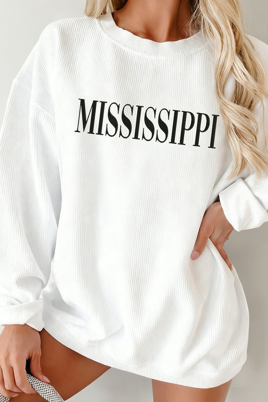 White Raised Rib MISSISSIPPI Baggy Sweatshirt