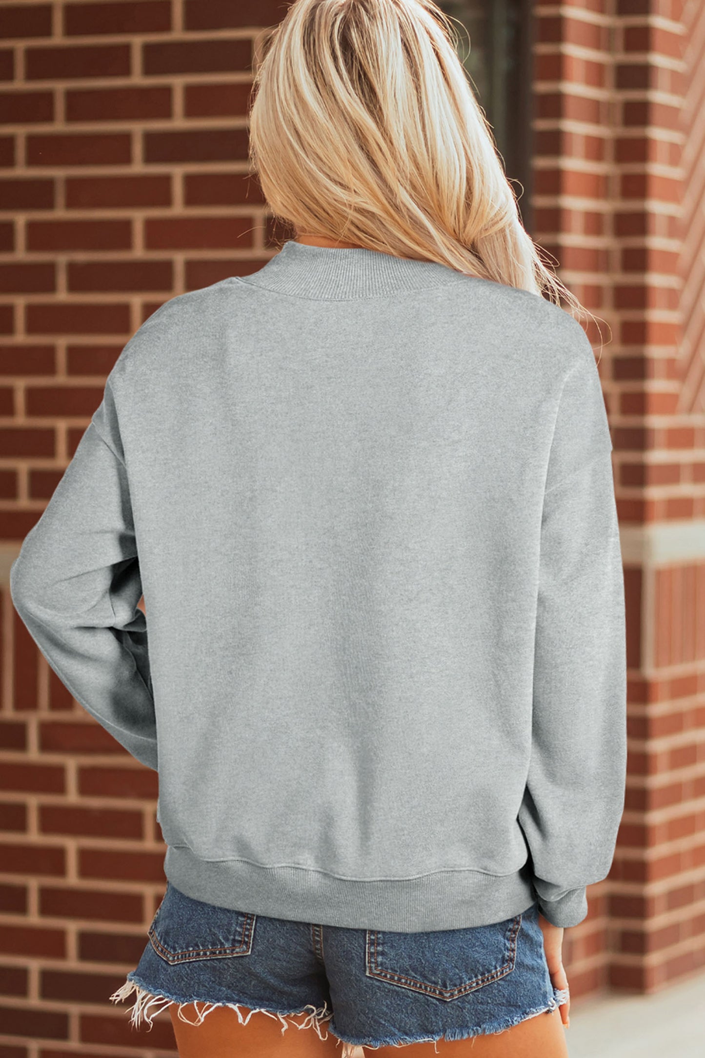 Gray Lucky Clover Sequin Graphic Mock Neck Sweatshirt