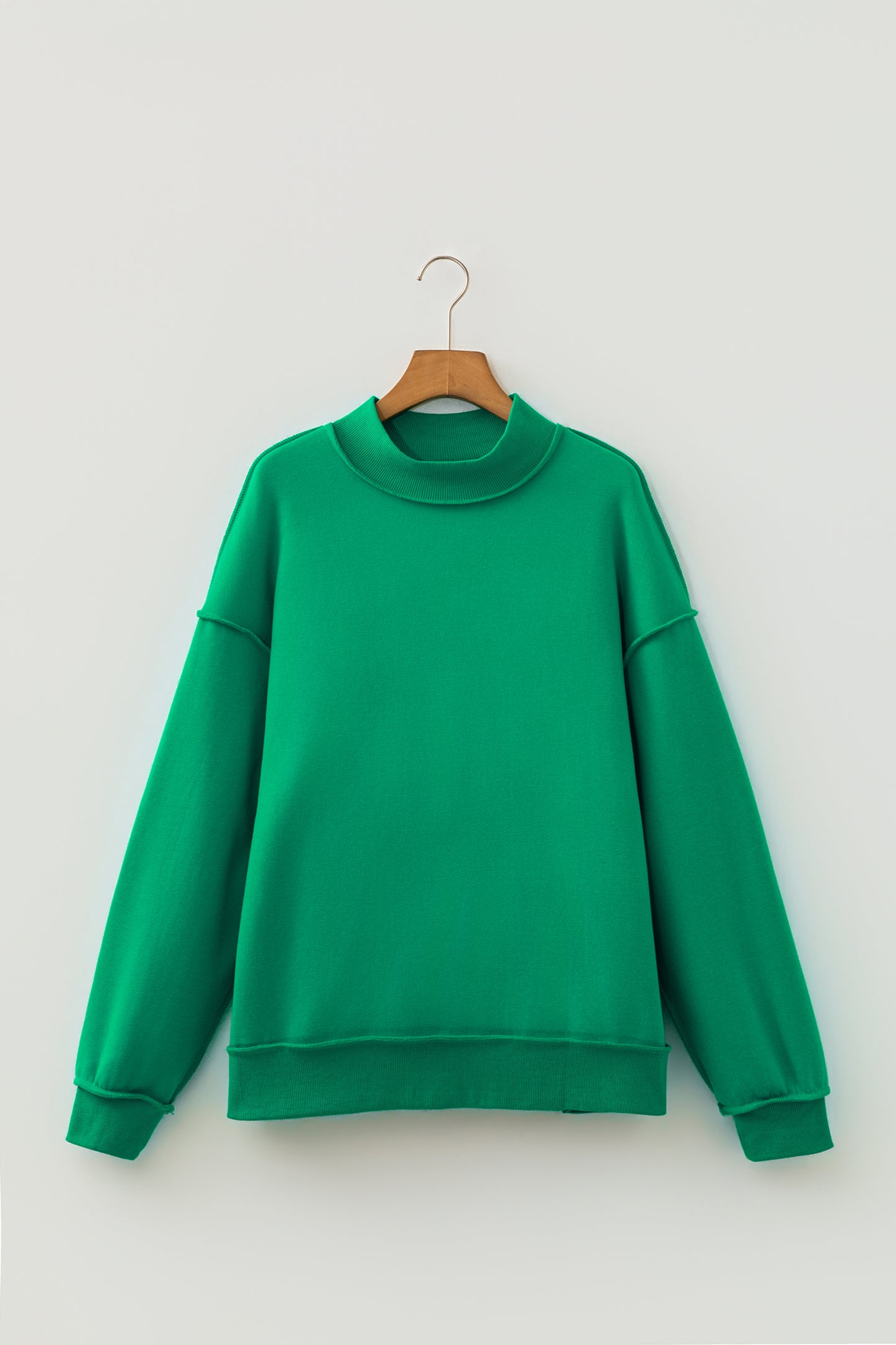Bright Green Oversize Drop Shoulder Reversible Mock Neck Sweatshirt