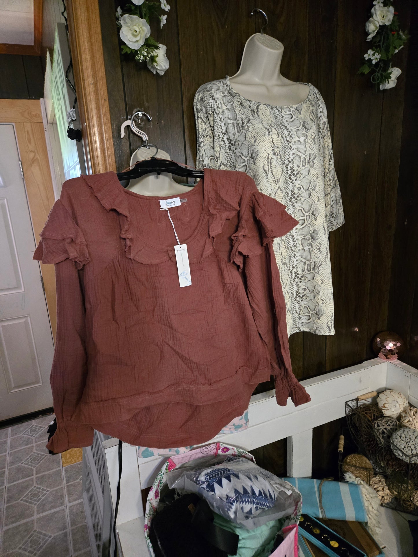 Blu Ivy Rust Ruffled Long Sleeve top