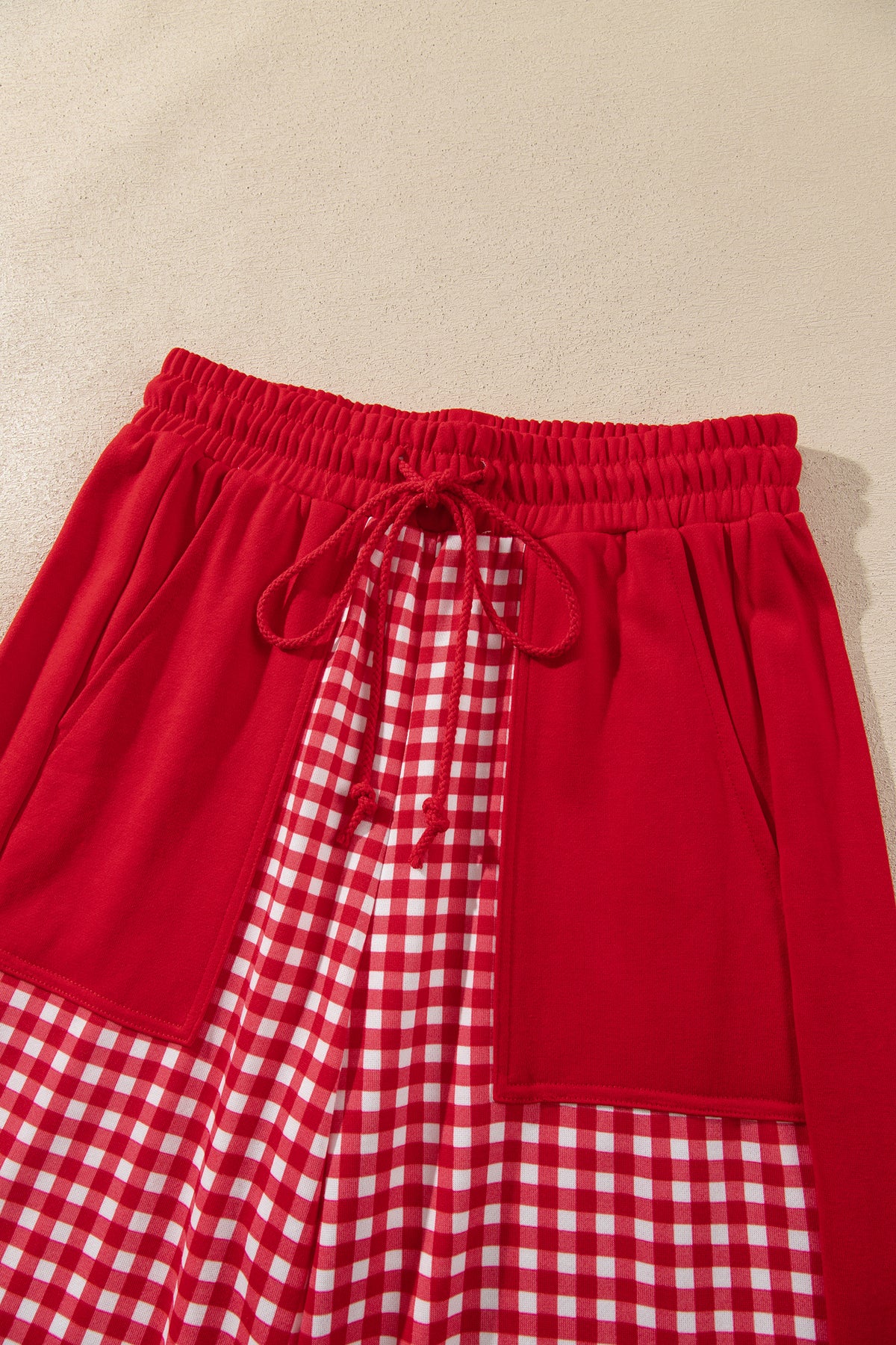 Green Color Block Plaid Patchwork Long Sleeve Pullover Wide Leg Pant Set