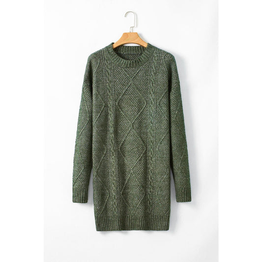 Mist Green Cable Knit Drop Shoulder Loose Fit Sweater Dress Casual Womenswear