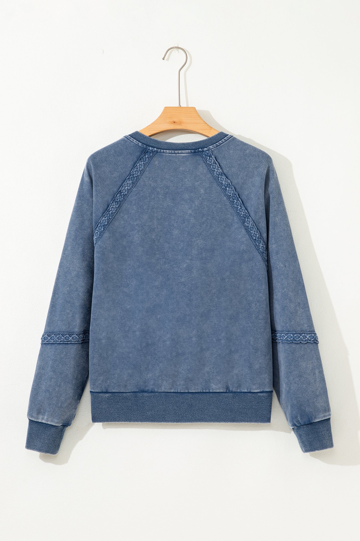 Red Dahlia Lace Patchwork Detail Notched Neck Mineral Wash Baggy Sweatshirt