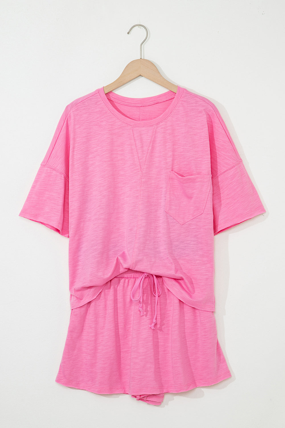 Sachet Pink Loose Fit Half Sleeve T Shirt and High Waist Skirt Set