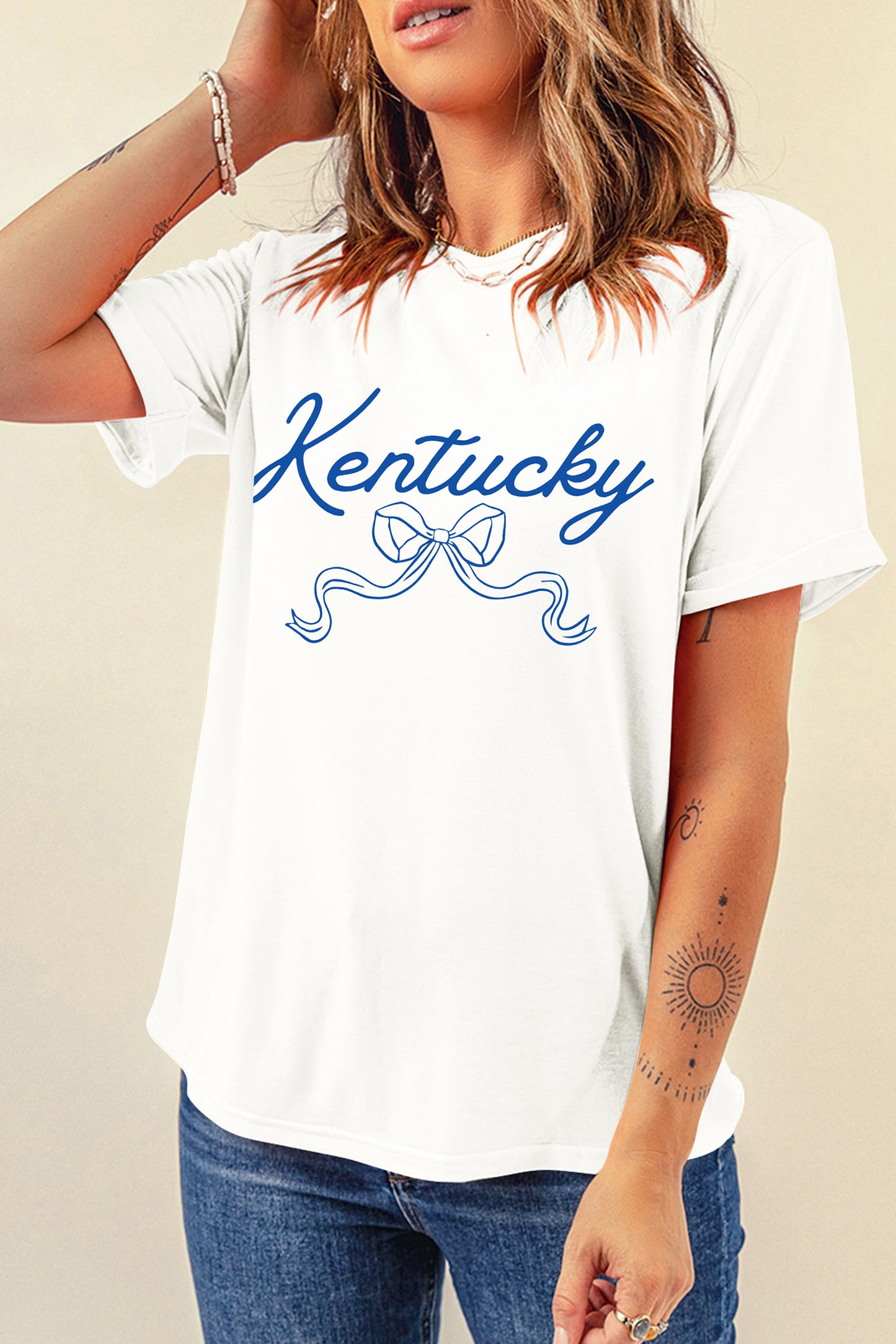 White Kentucky Bow Printed Casual T Shirt