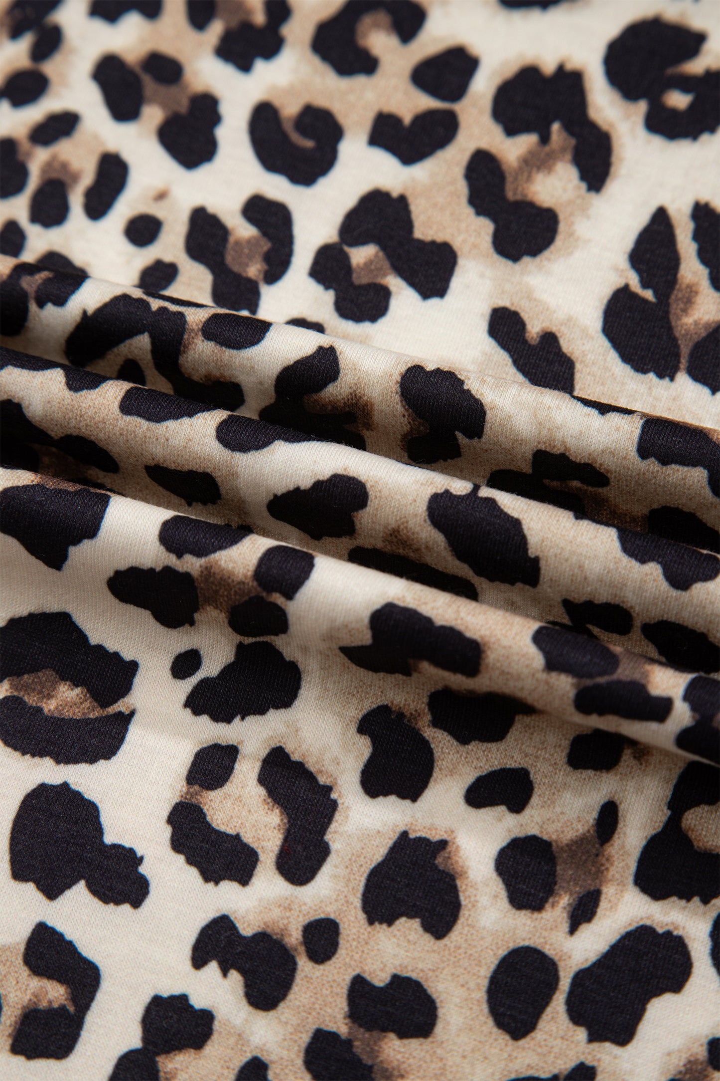 Brown Leopard Print Contrast Trim Round Neck Long Sleeve Top