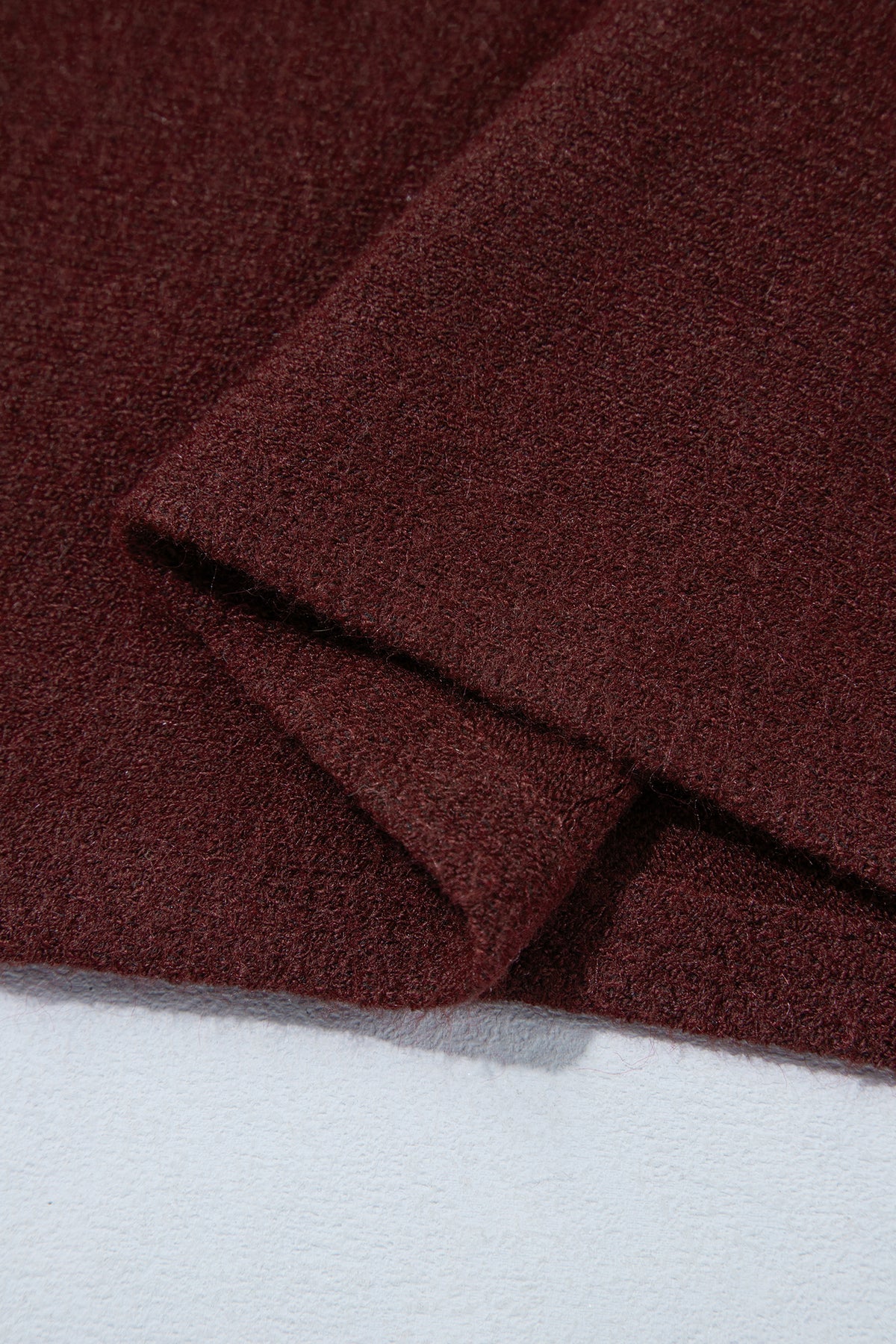 Burgundy Ribbed Trim High Neck Short Sleeve Casual Sweater