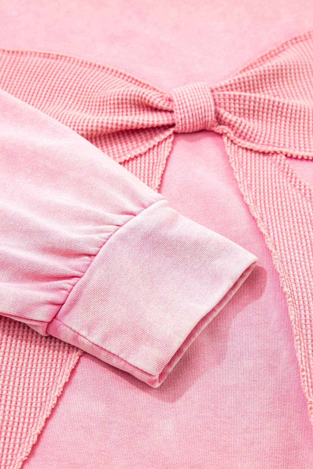 Orchid Bouquet Mineral Wash Waffle Bow Patched Pullover Sweatshirt