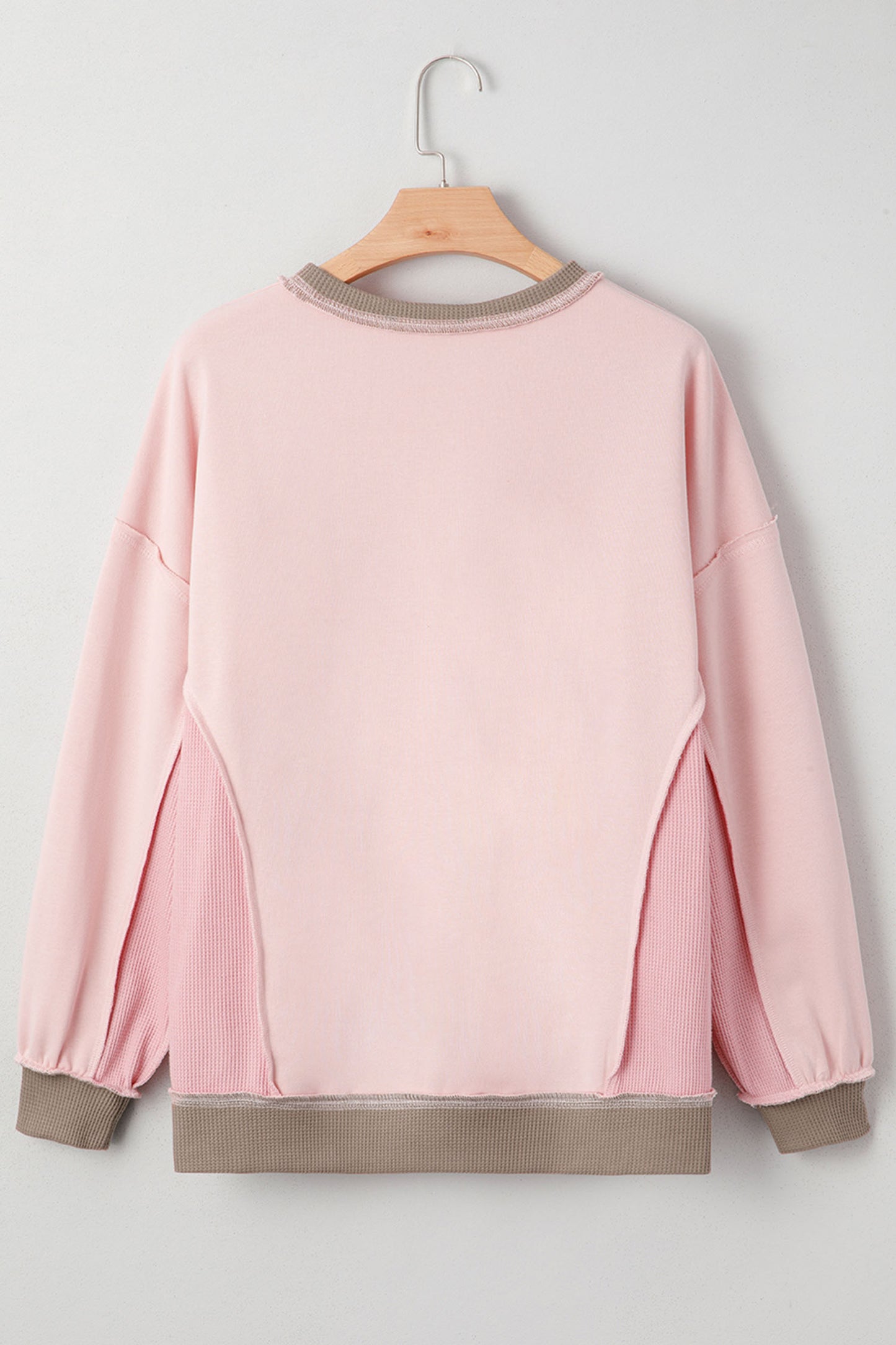 Light Pink Color Block Waffled Patchwork Be Mine Cracking Checkered Heart Print Sweatshirt