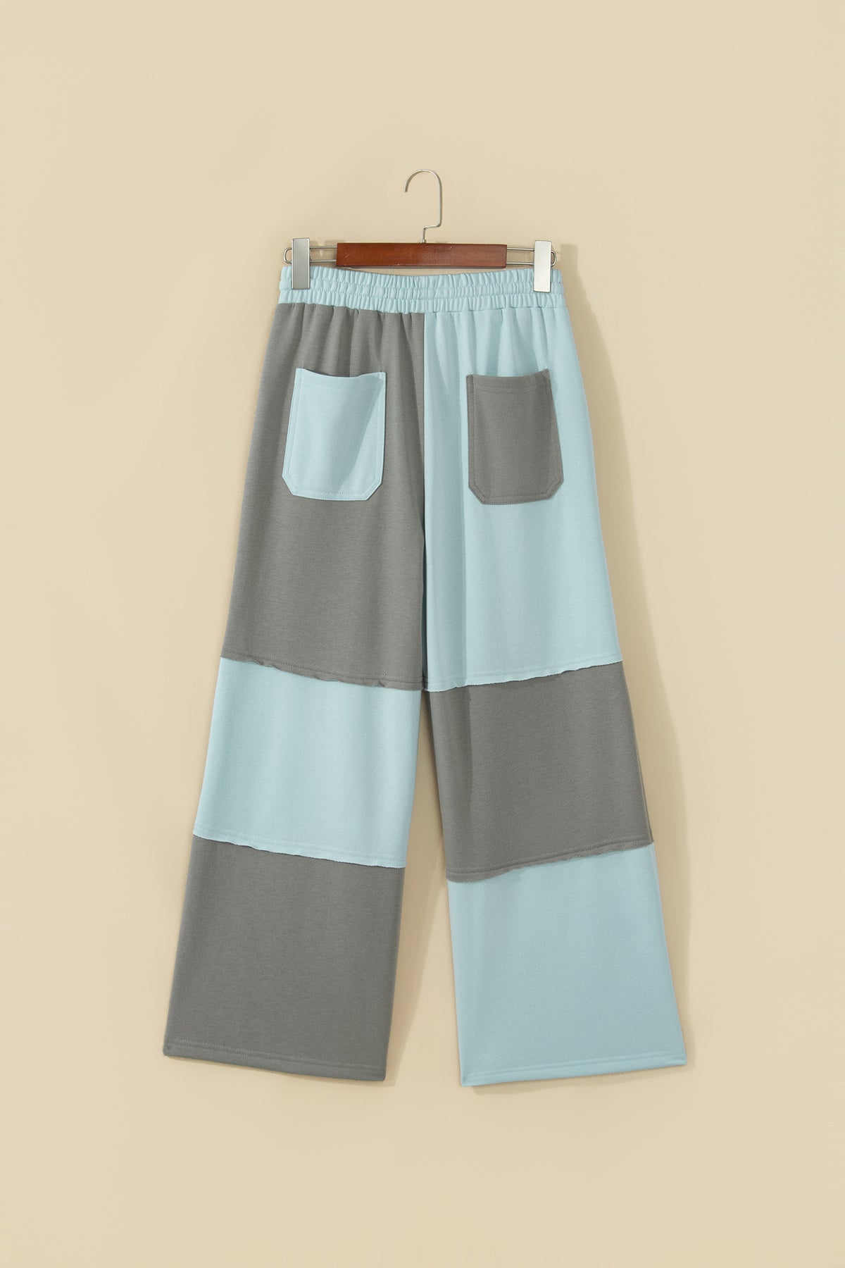 Russet Orange Raw Seam Colorblock Wide Leg Ankle Length Casual Pants