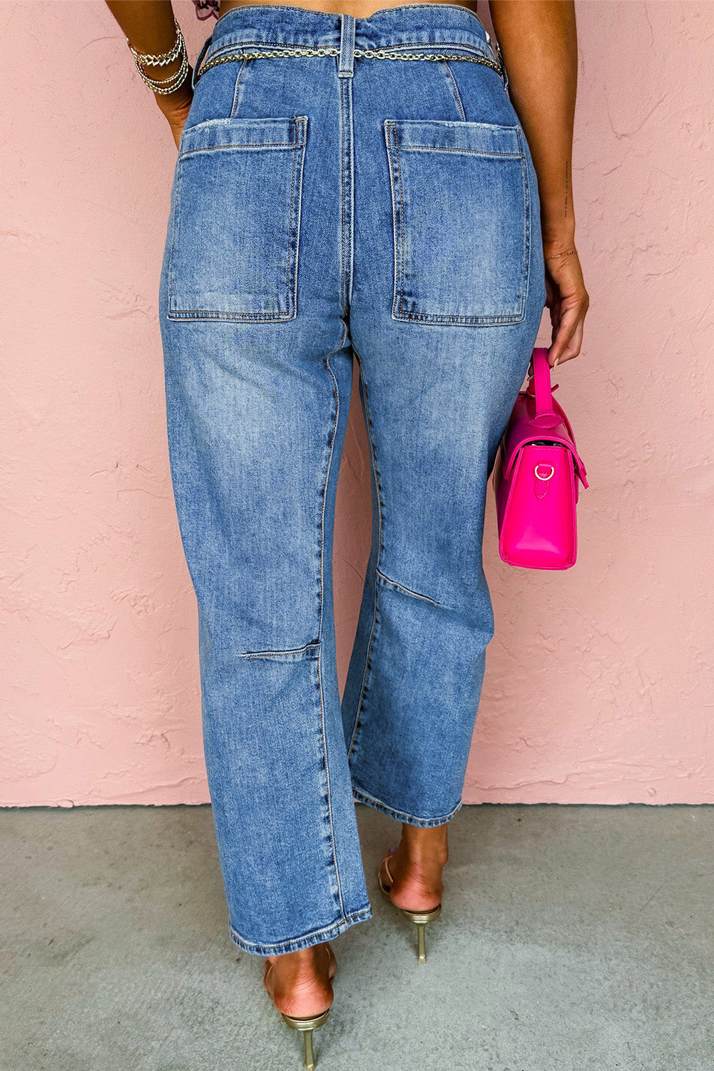 Dusk Blue High Waist Straight Leg Ankle Cropped Jeans