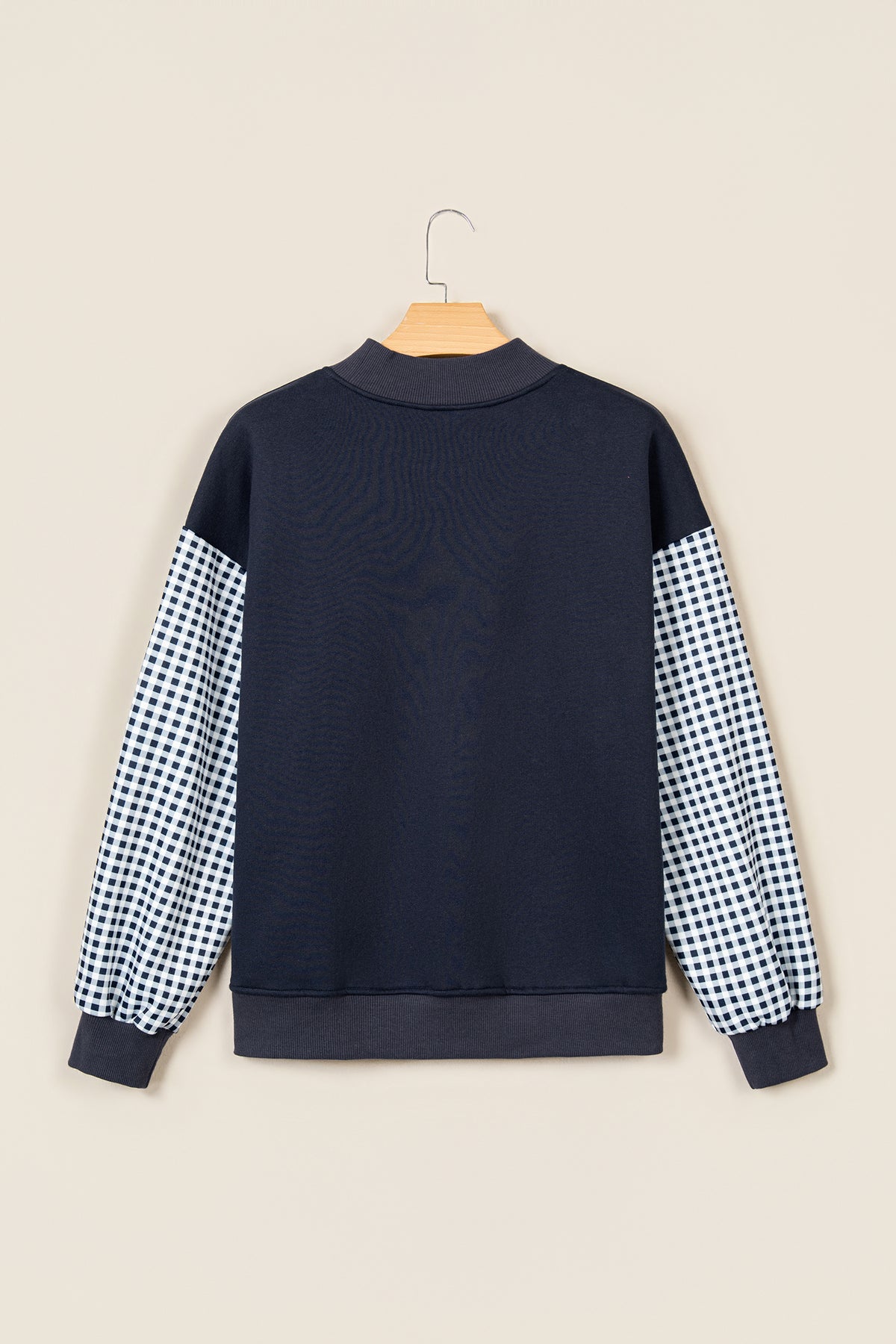 Coffee Plaid Sleeve Colorblock Loose Tunic Sweatshirt