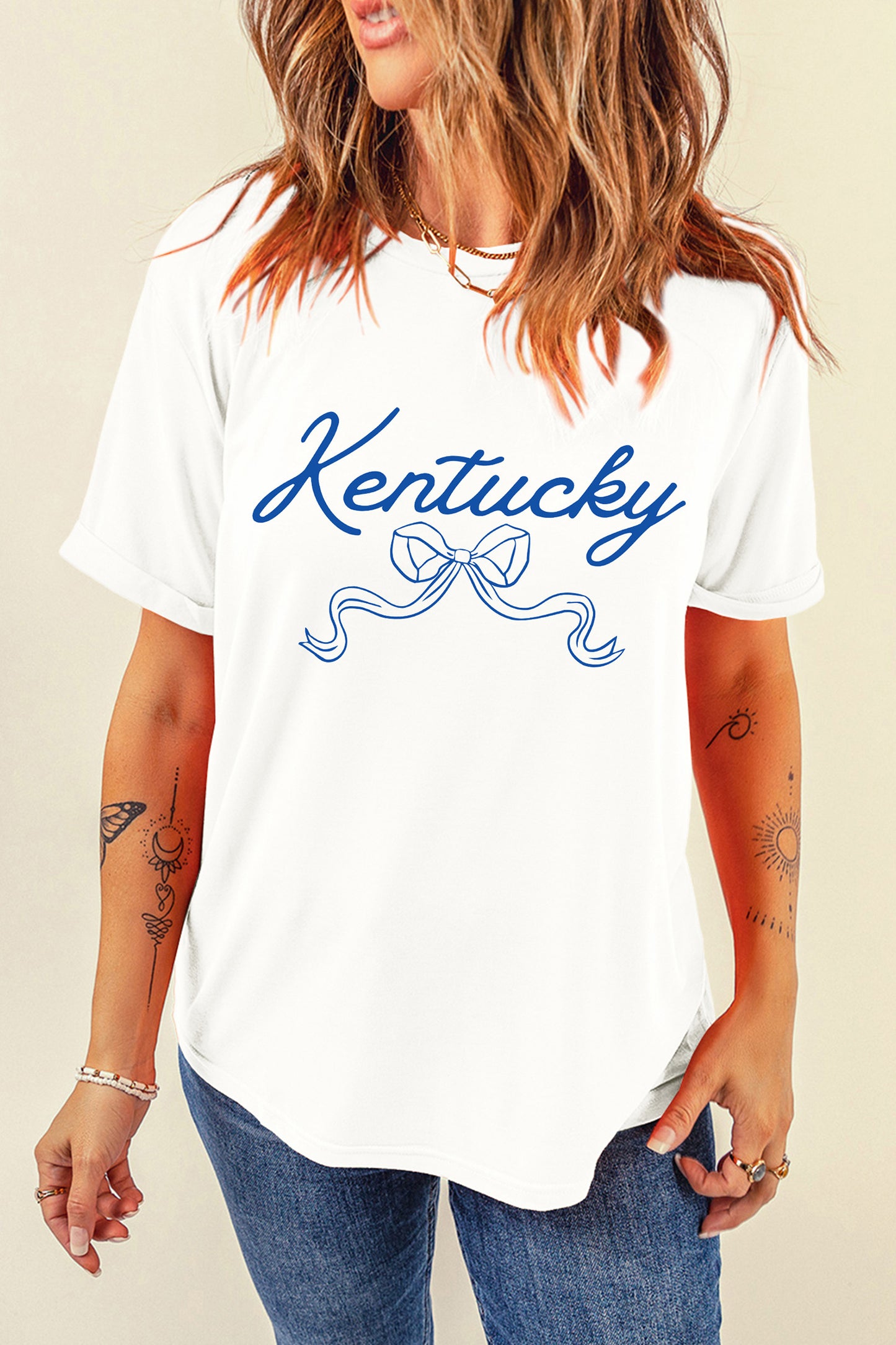 White Kentucky Bow Printed Casual T Shirt