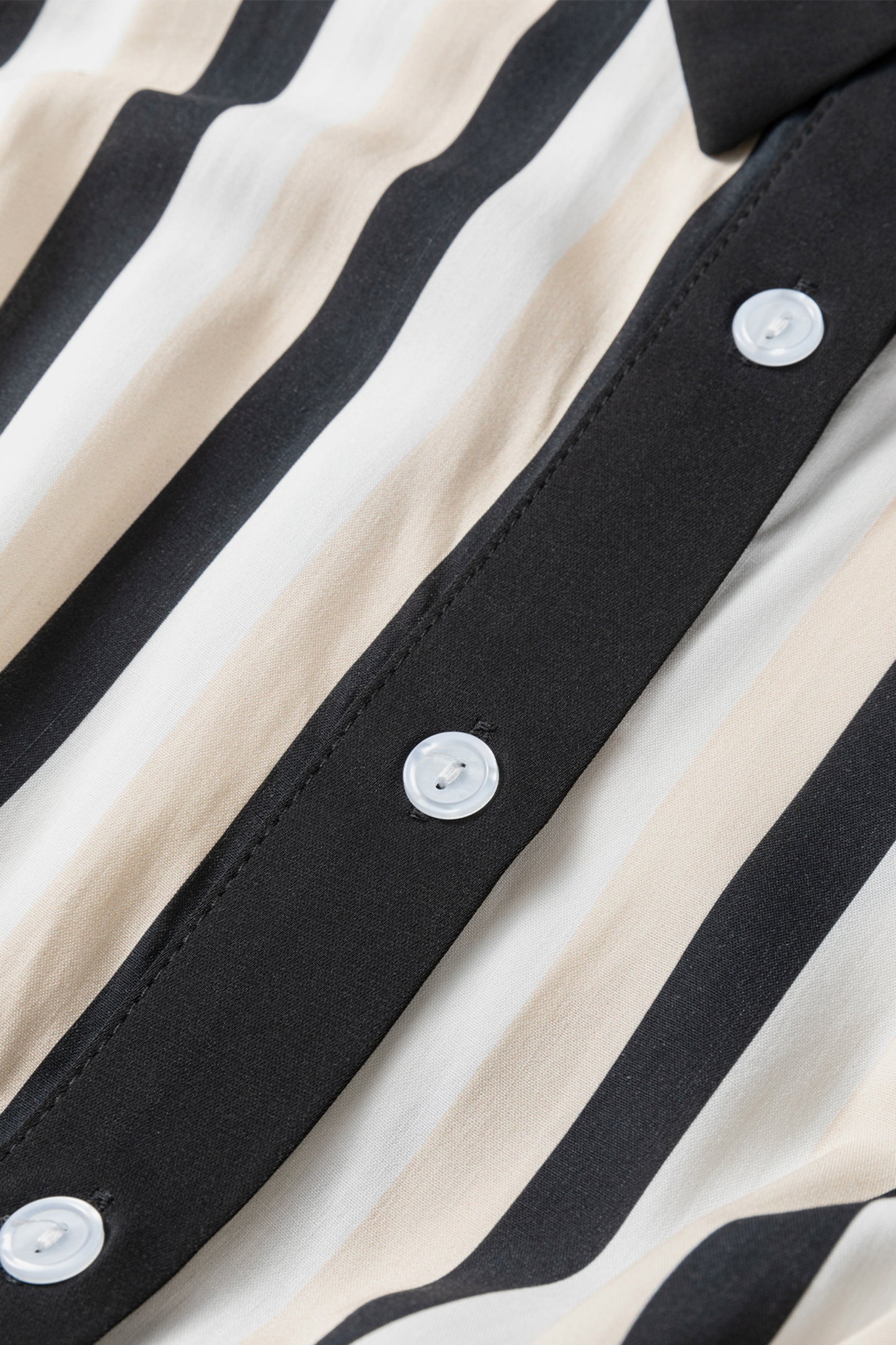 Black Stripe 3/4 Puff Sleeve Shirt Style Button Down Midi Dress