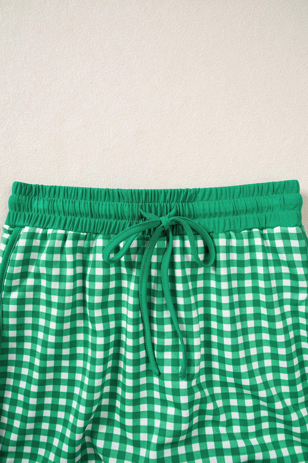 Red Gingham Oversized Ribbed Trim Crew Neck Long Sleeve Top and Skort Set