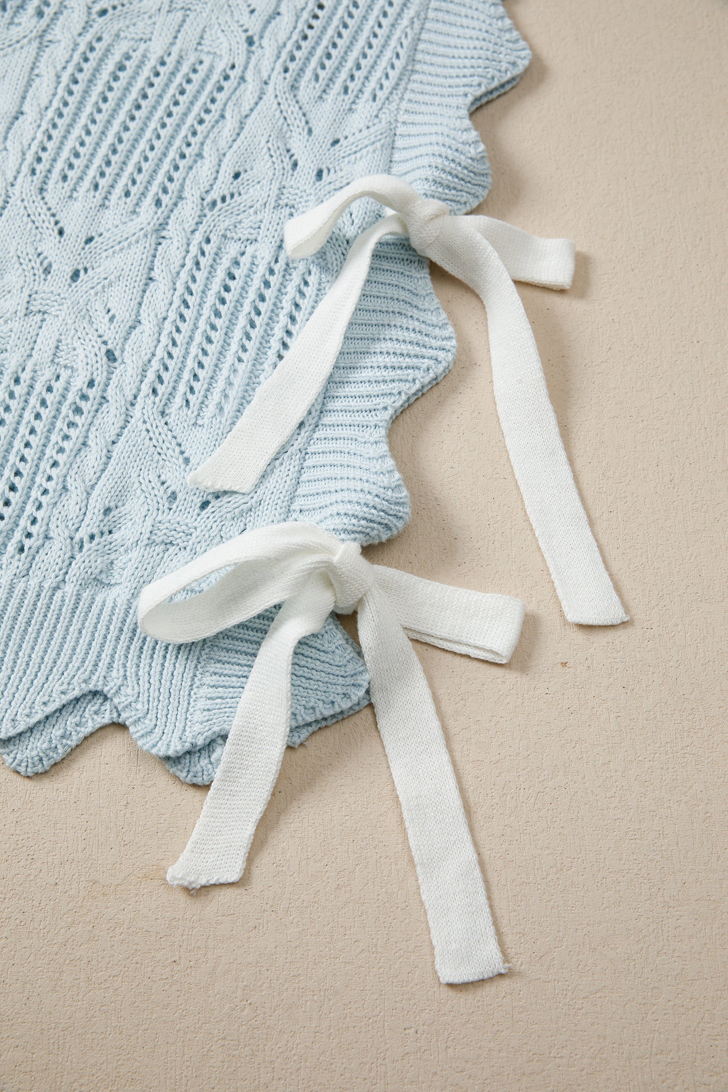 Mint Green Pointelle Knit Patterned Scalloped Trim Short Sleeve Sweater