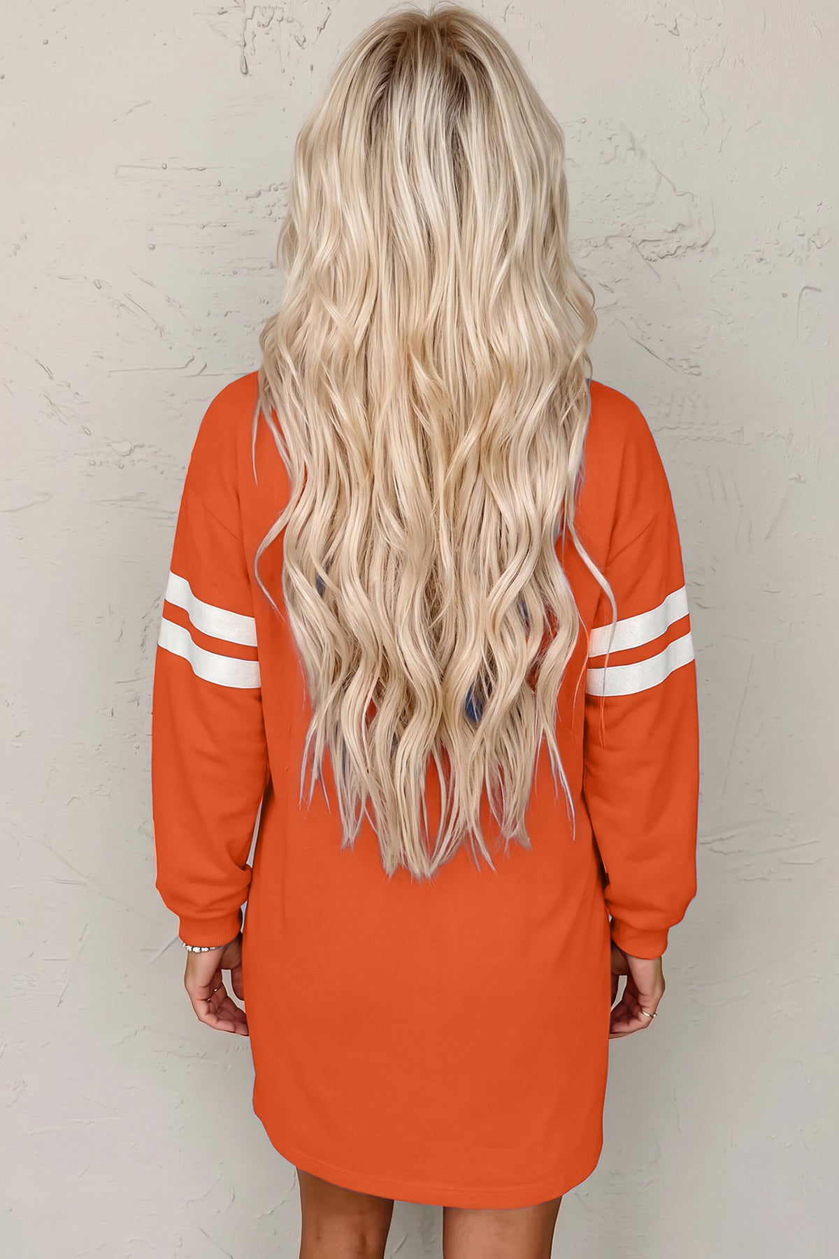Fiery Red Varsity Contrast Banded Sleeve Shift Sweatshirt Dress