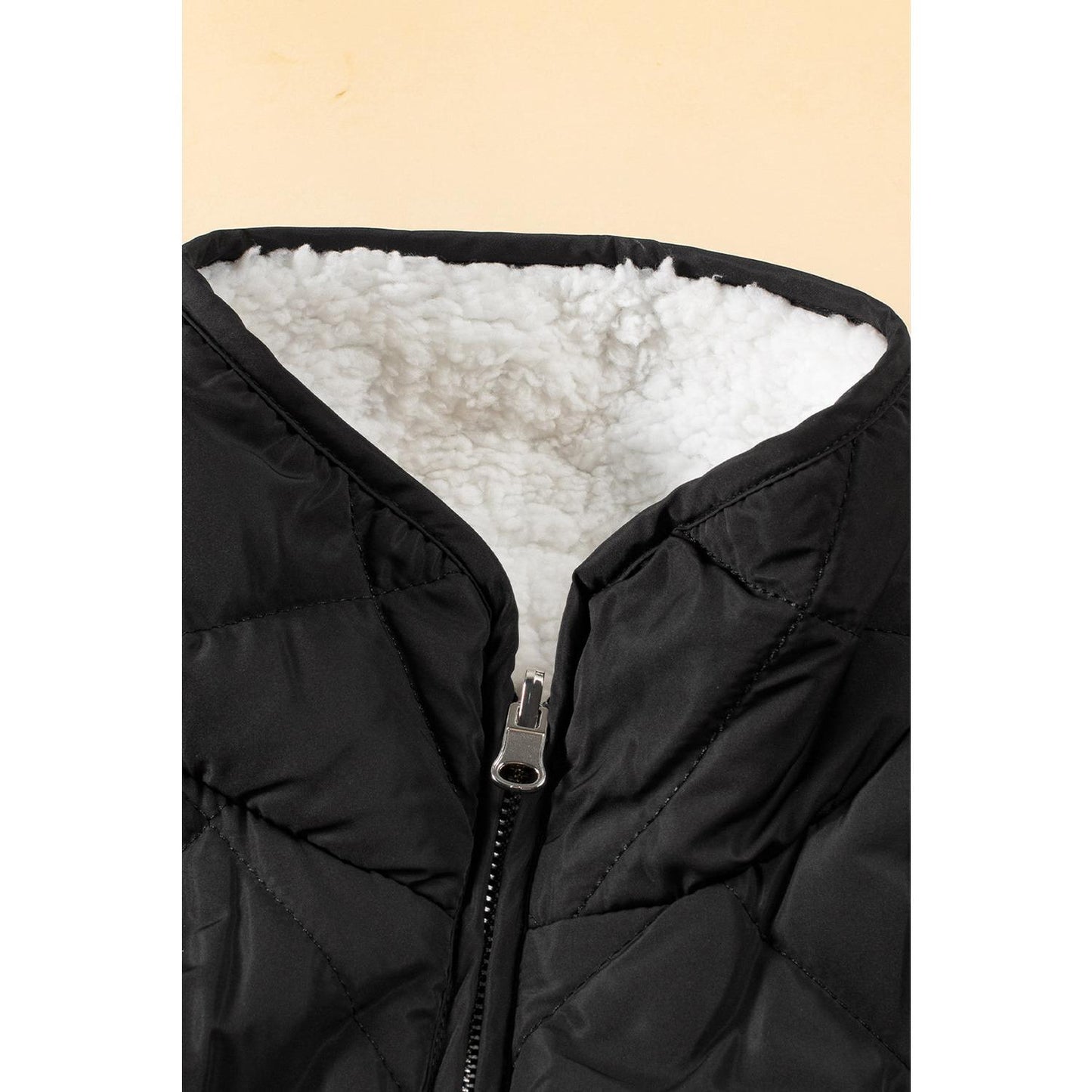 Black Fleece Lined Quilted Zip up Vest Coat Womenswear Tops