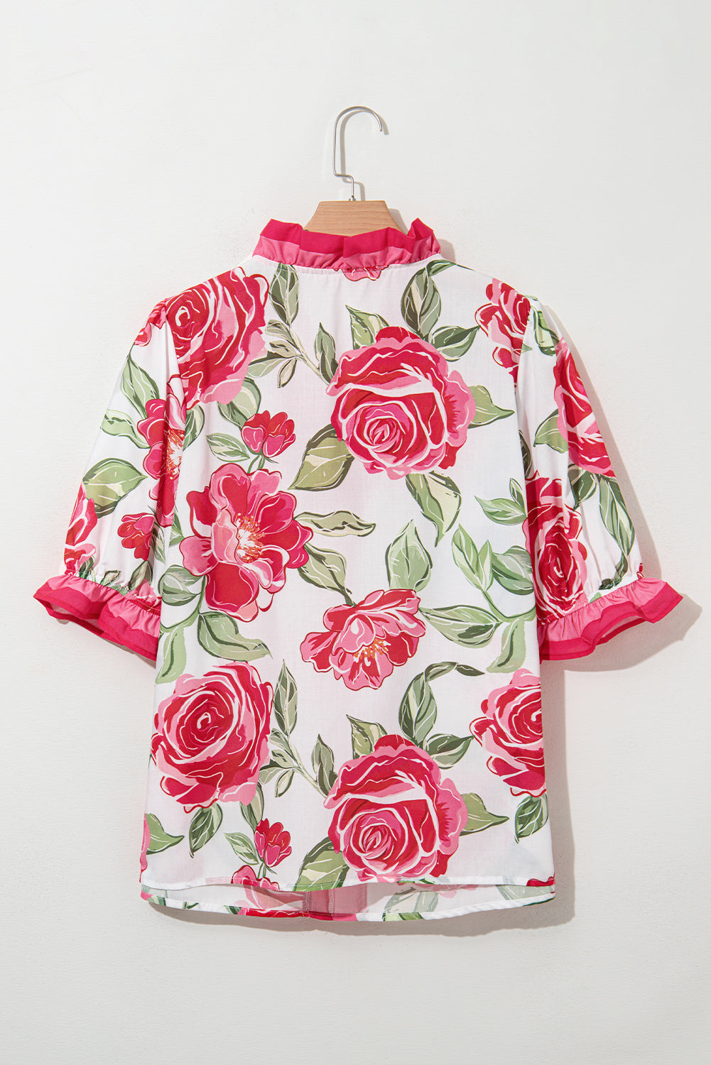 Rose Plus Size Floral Print Frilled Stripes Detail Short Sleeve Blouse