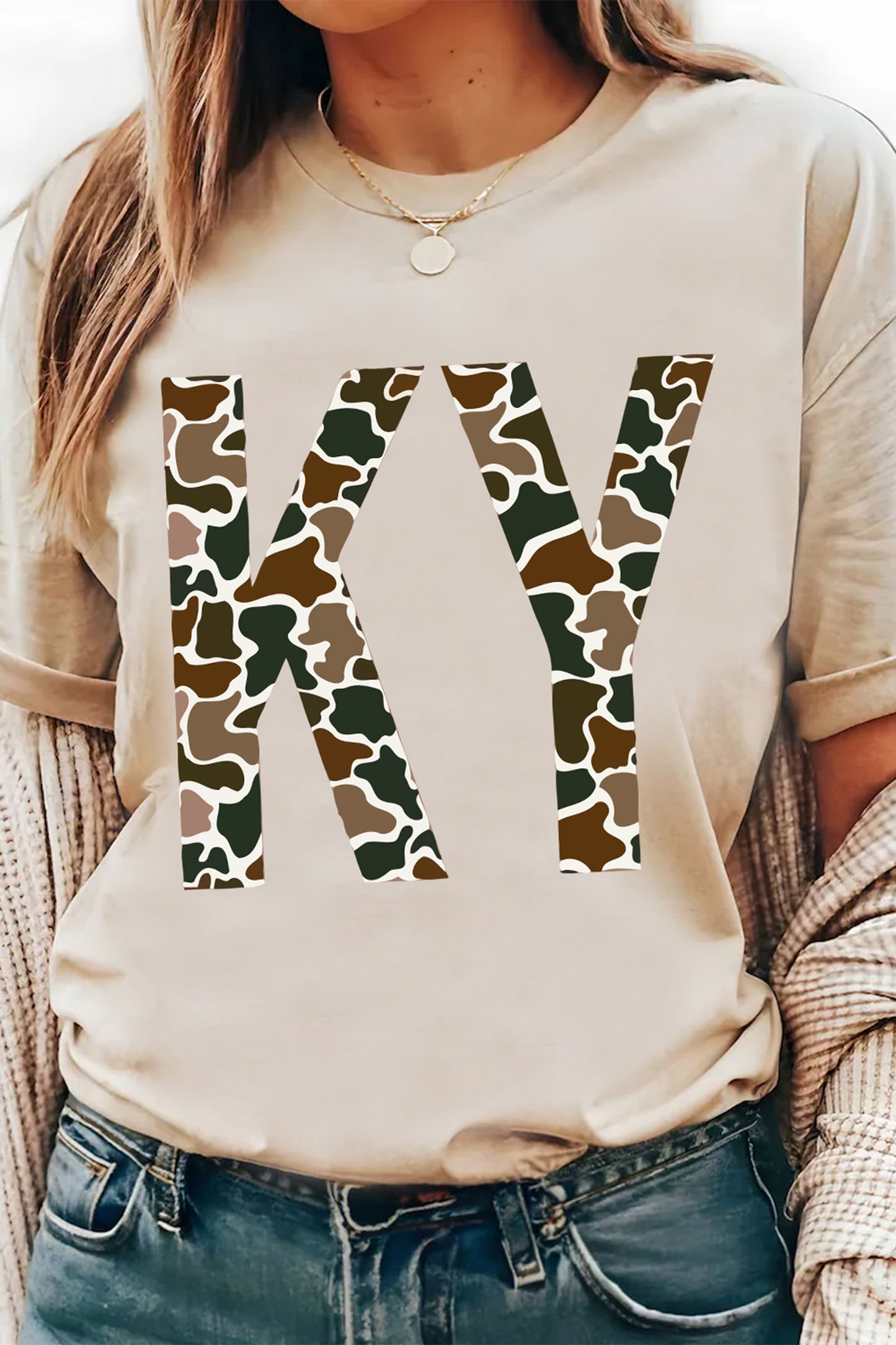 Khaki Camouflage KY Printed Casual Tee